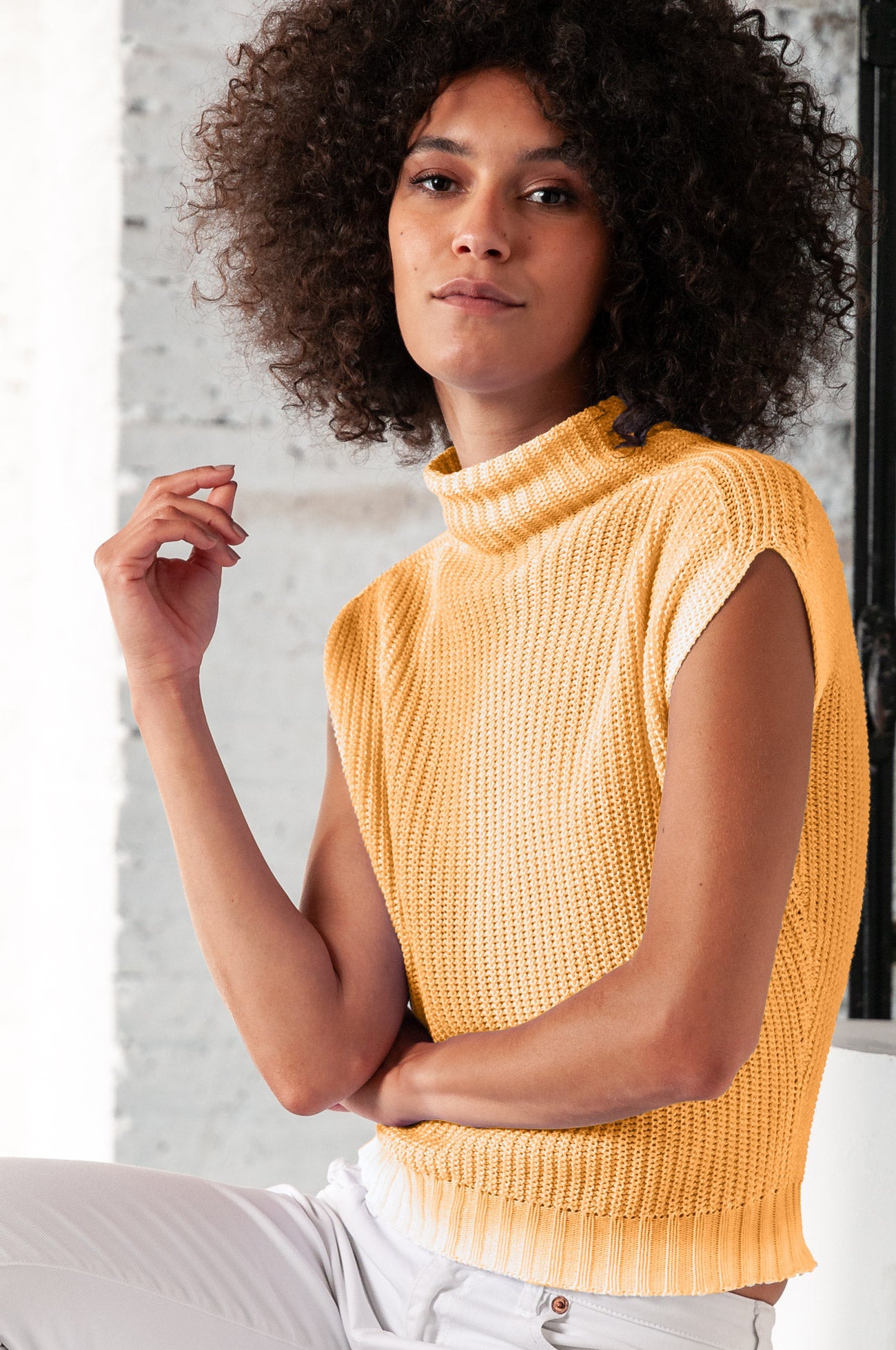 Spray Art Ribbed Mini Knit in Sundance - Sweaters