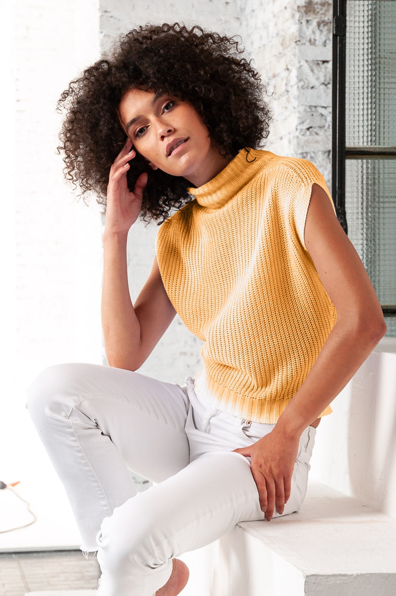 Spray Art Ribbed Mini Knit in Sundance - Sweaters