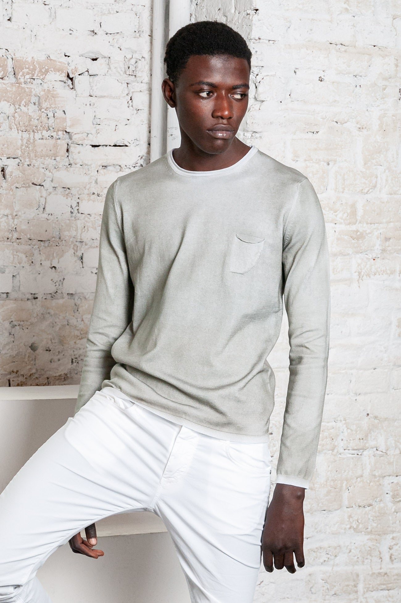 Spray Art Rolled Hem Jumper in Palm - Sweaters