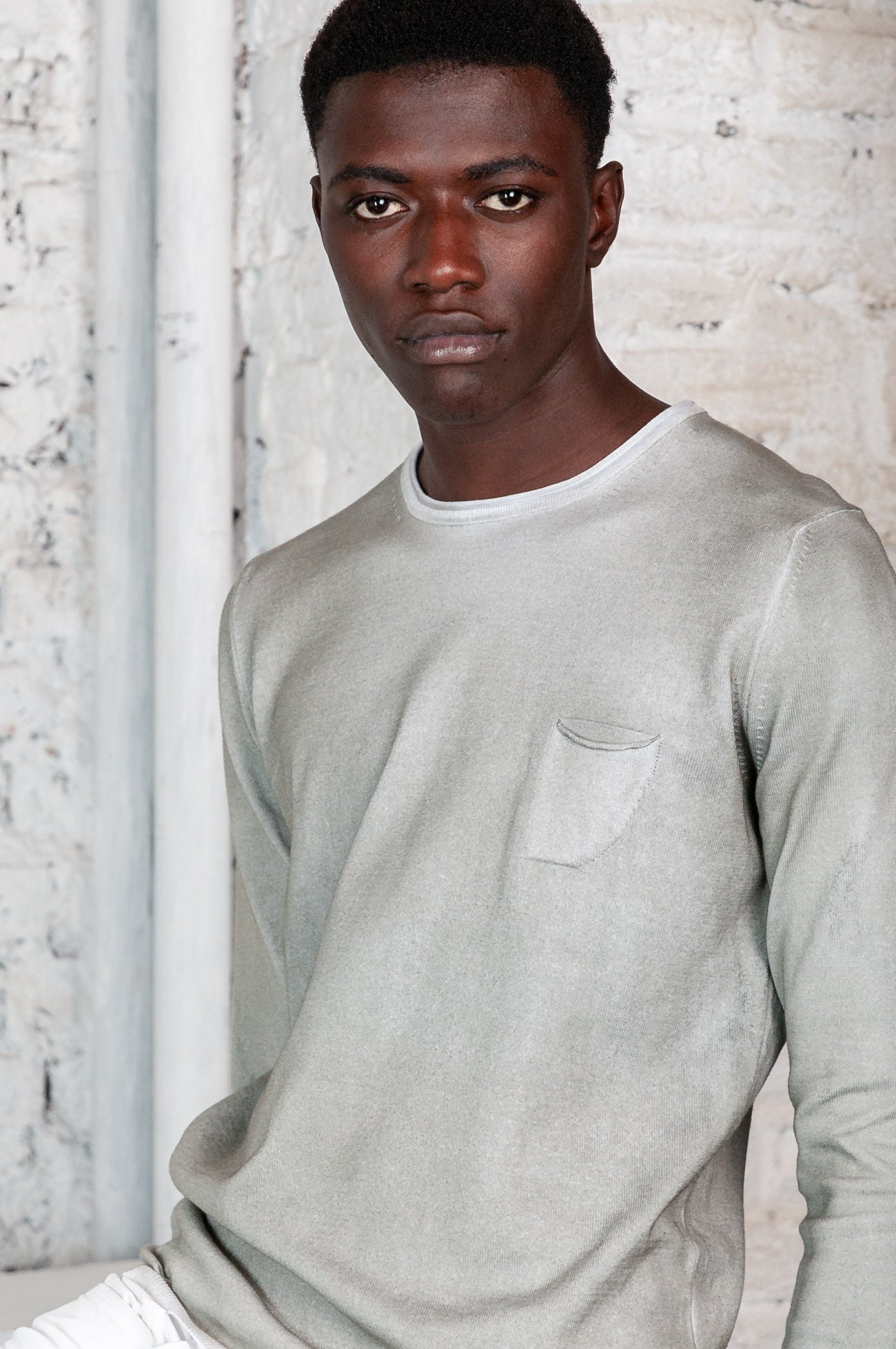 Spray Art Rolled Hem Jumper in Palm - Sweaters