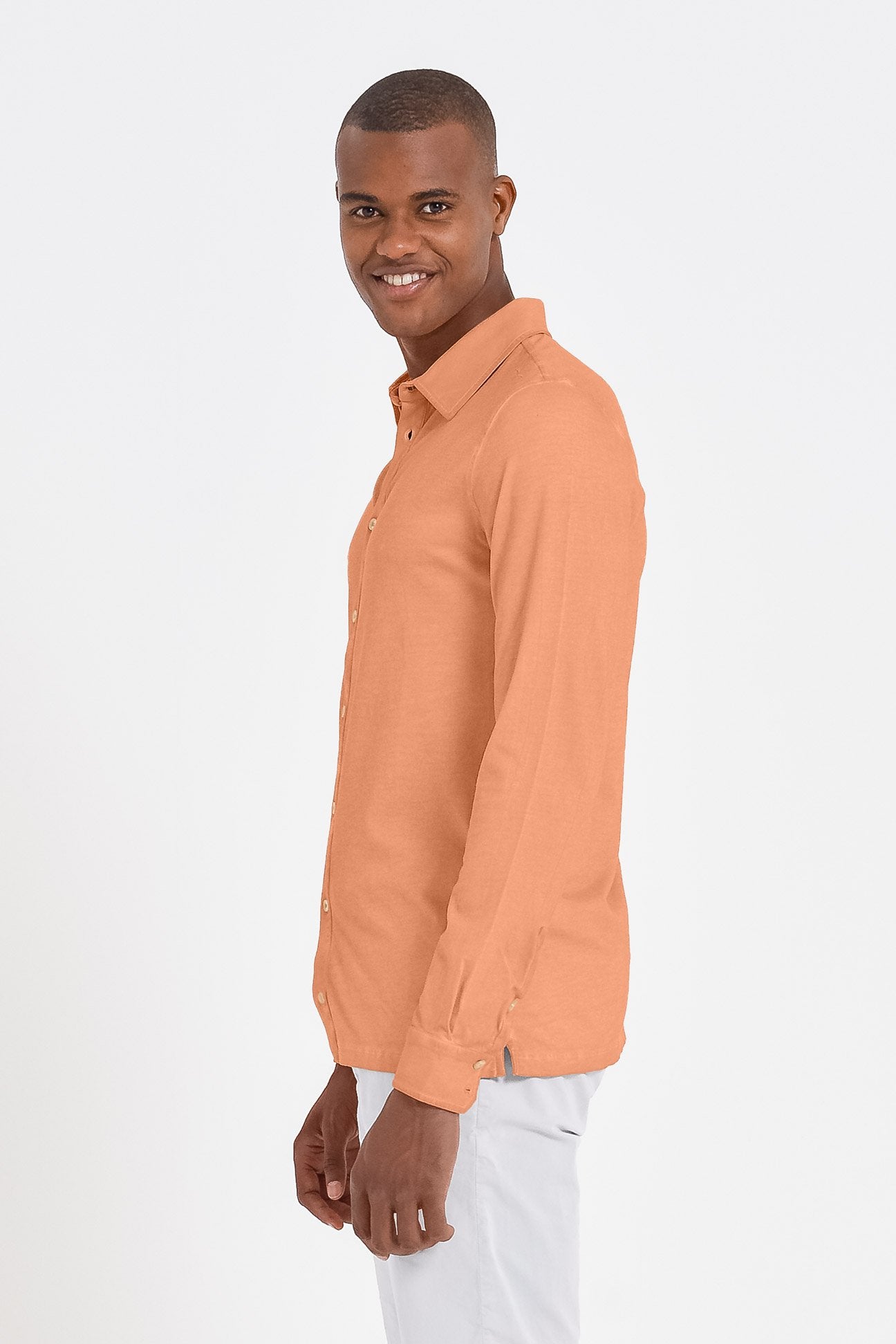 Stretch Cotton Pique Shirt - Albicocca - Shirts