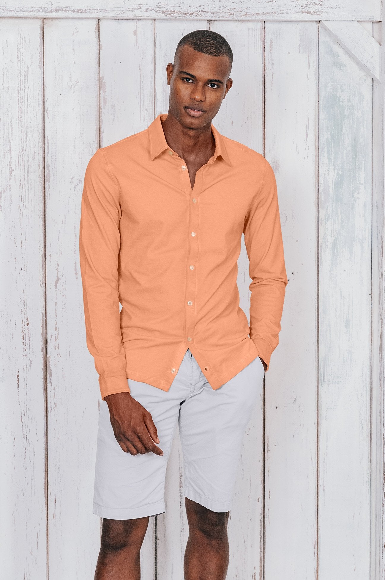 Stretch Cotton Pique Shirt - Albicocca - Shirts