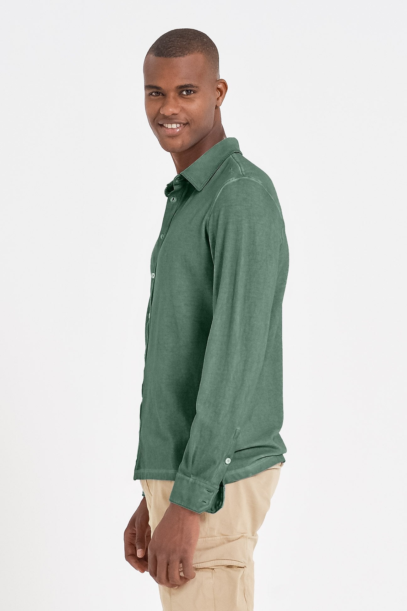 Stretch Cotton Pique Shirt - Ginepro - Shirts