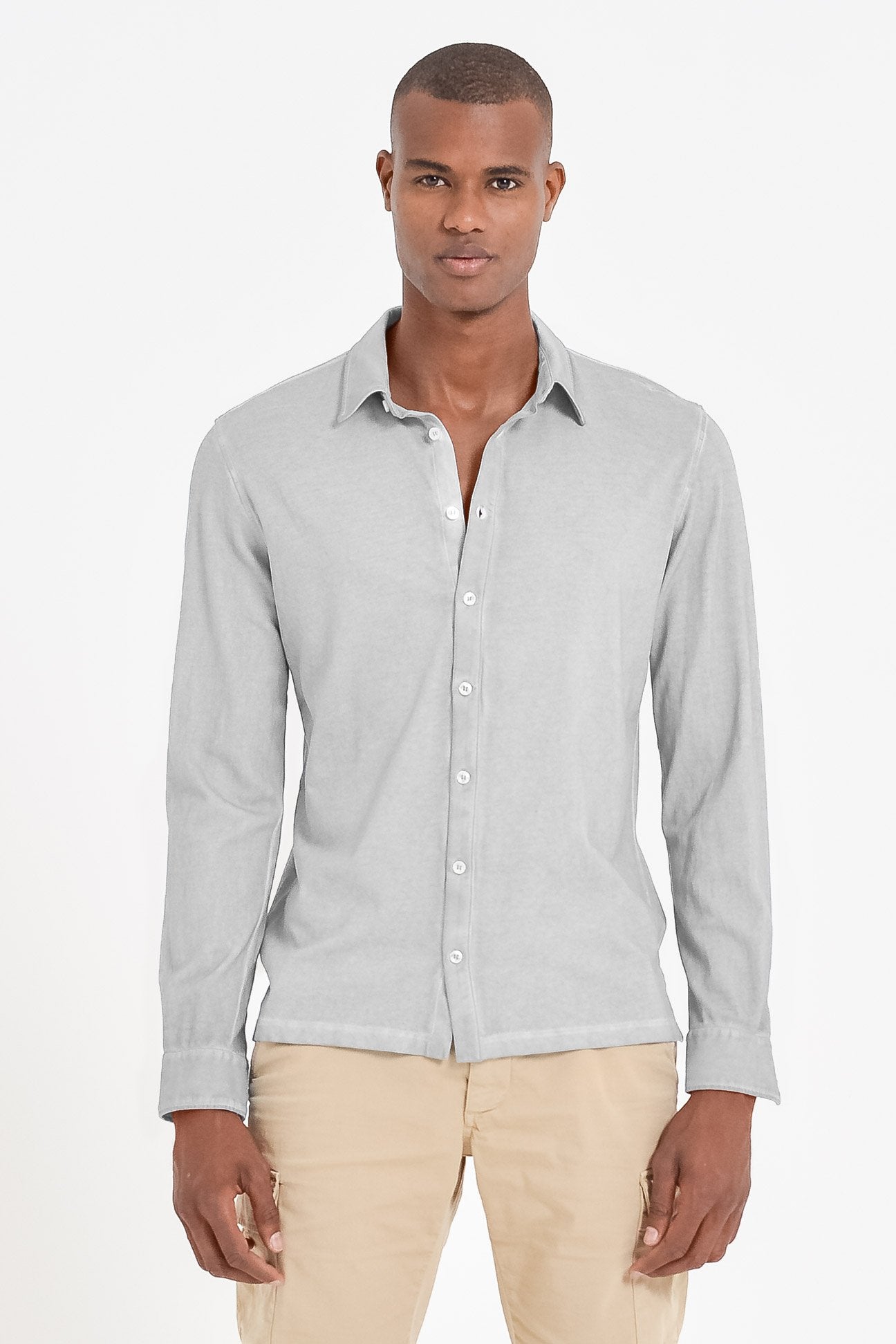 Stretch Cotton Pique Shirt - Marmo - Shirts
