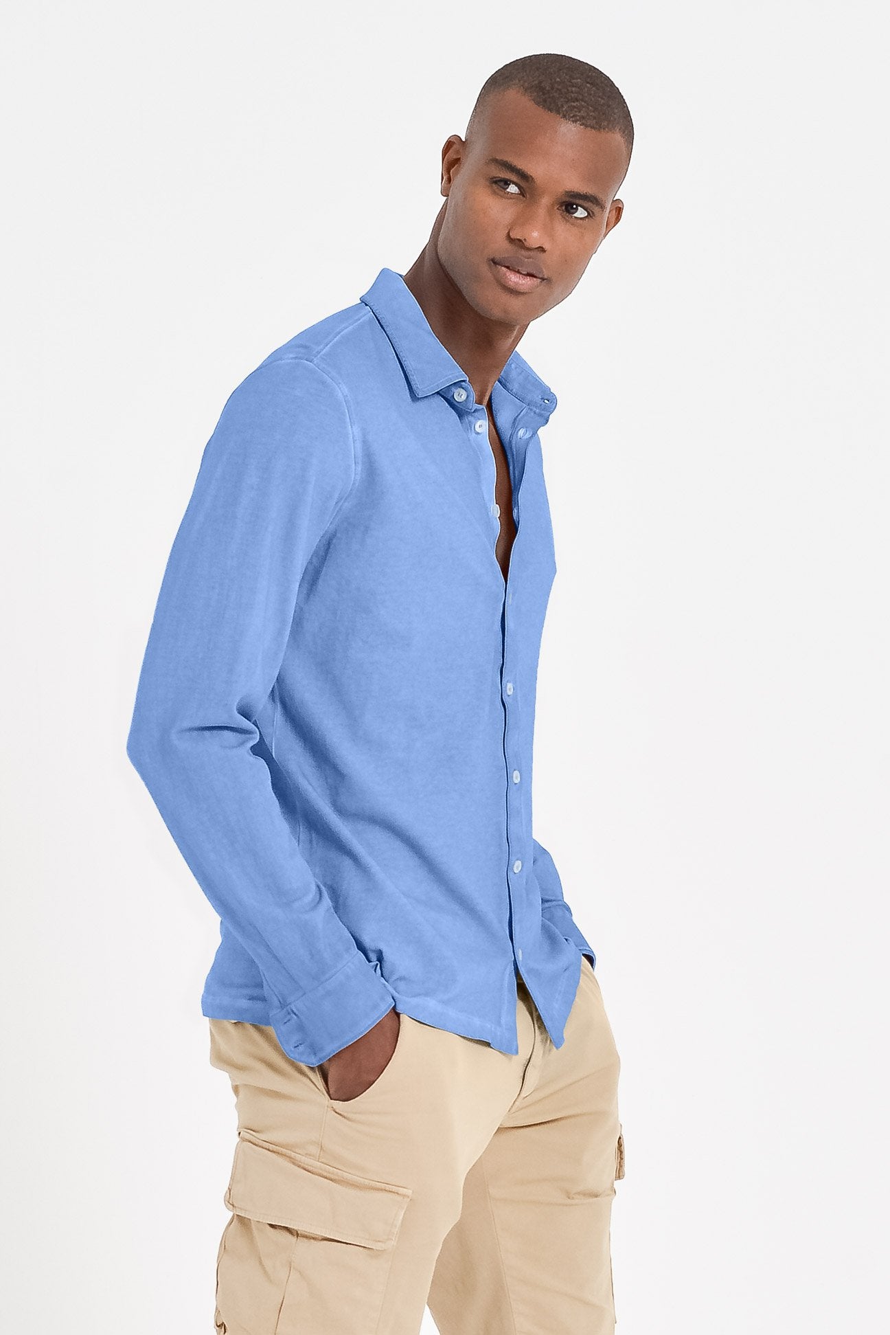 Stretch Cotton Pique Shirt - Santorini - Shirts