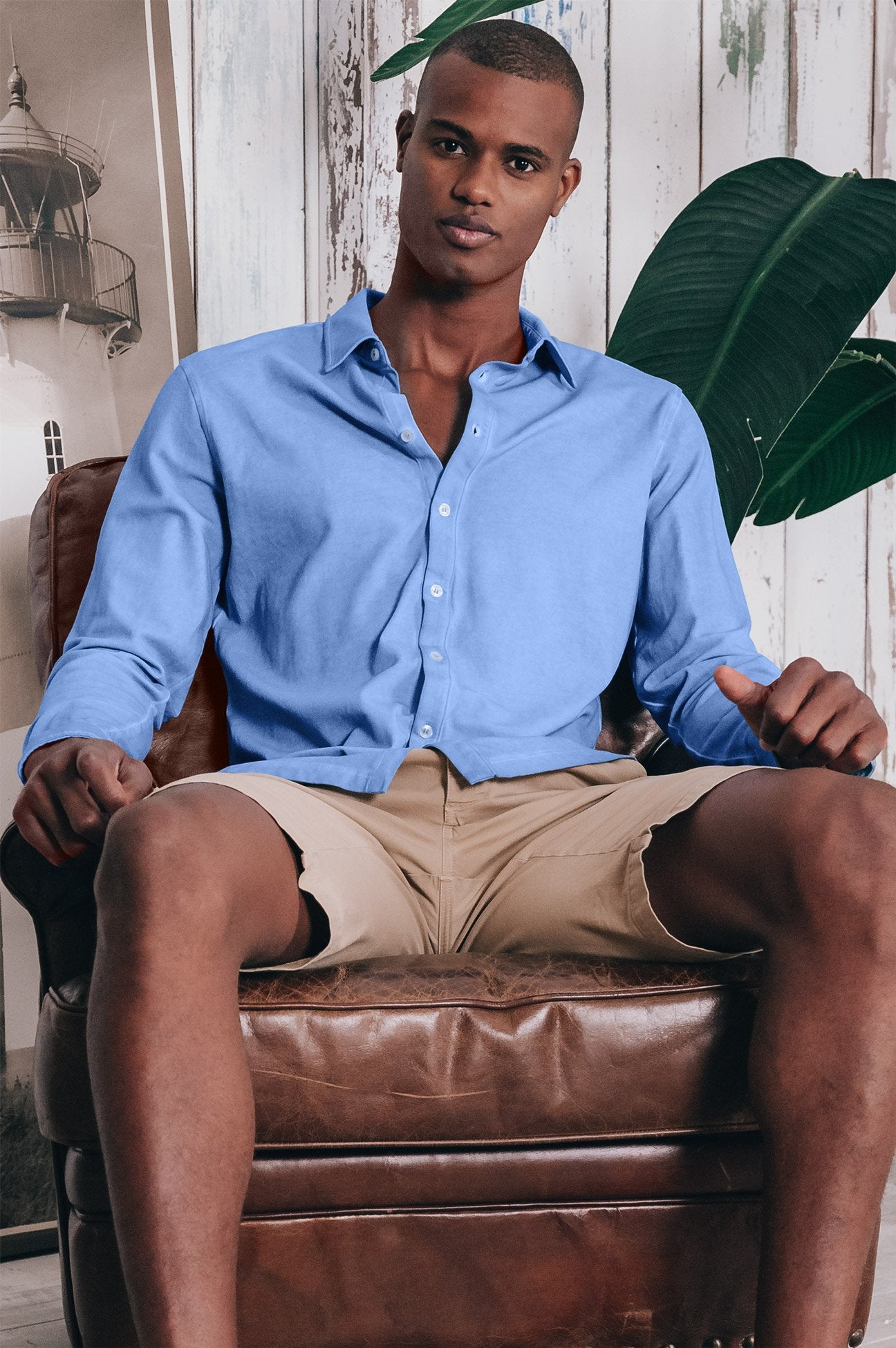 Stretch Cotton Pique Shirt - Santorini - Shirts