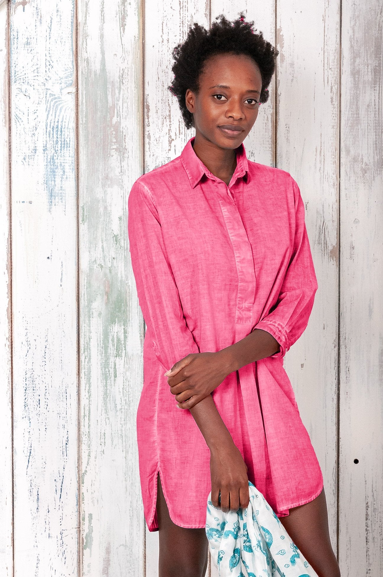 Strawberry Mini Shirtdress in Cotton Voile