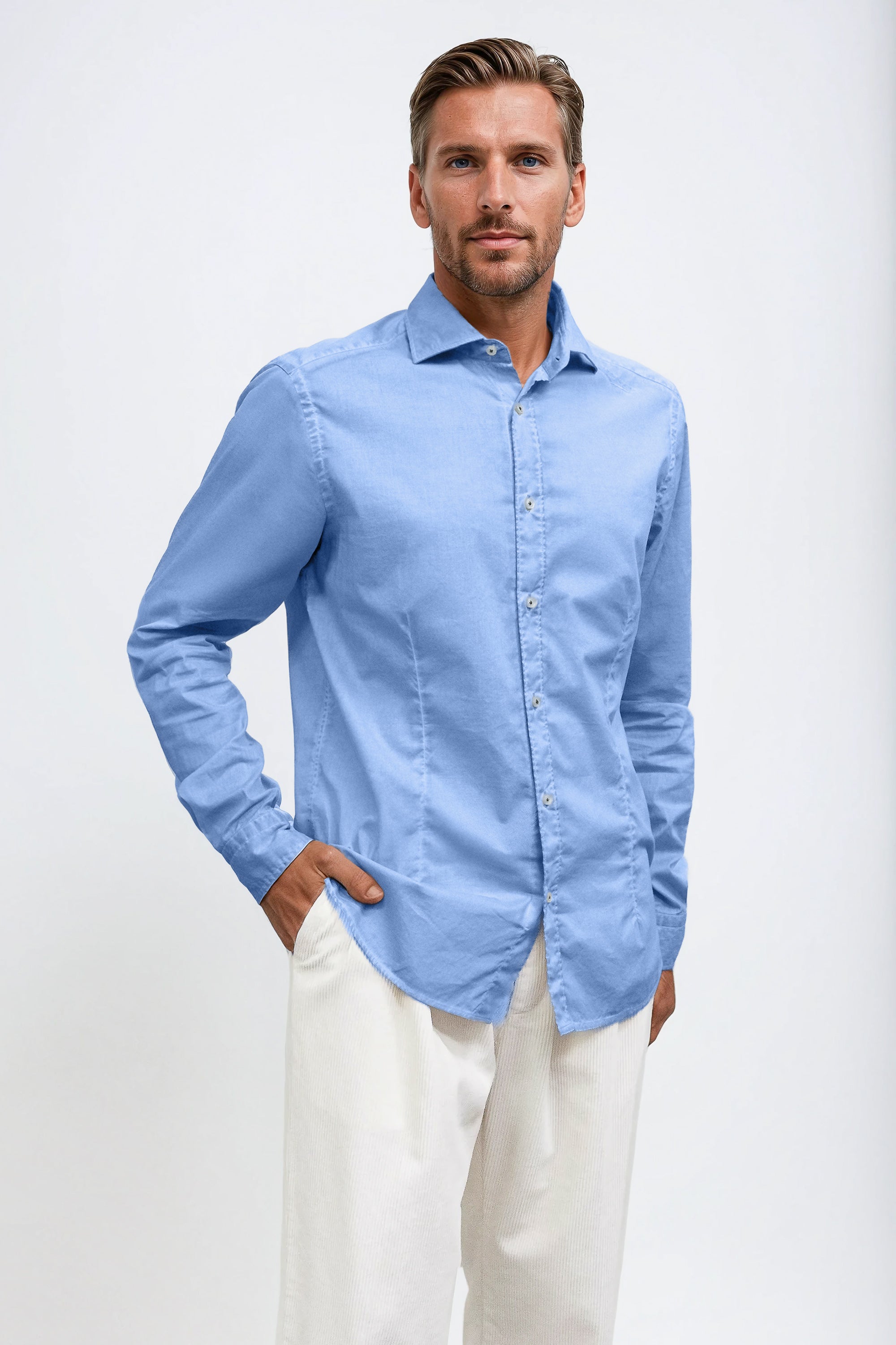 Camicia Popeline Collo Francese - Santorini