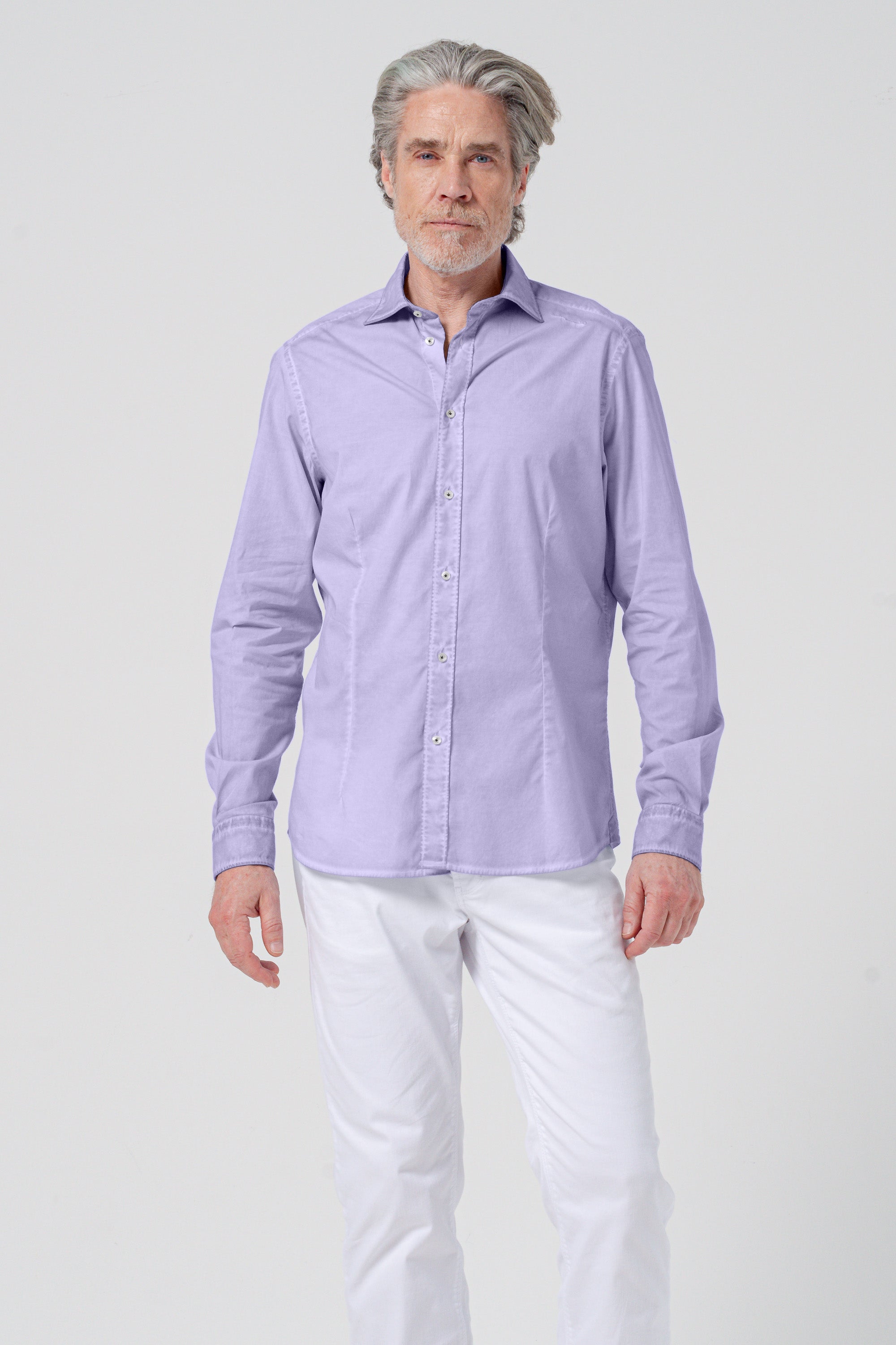 Camicia Popeline Collo Francese - Glicine