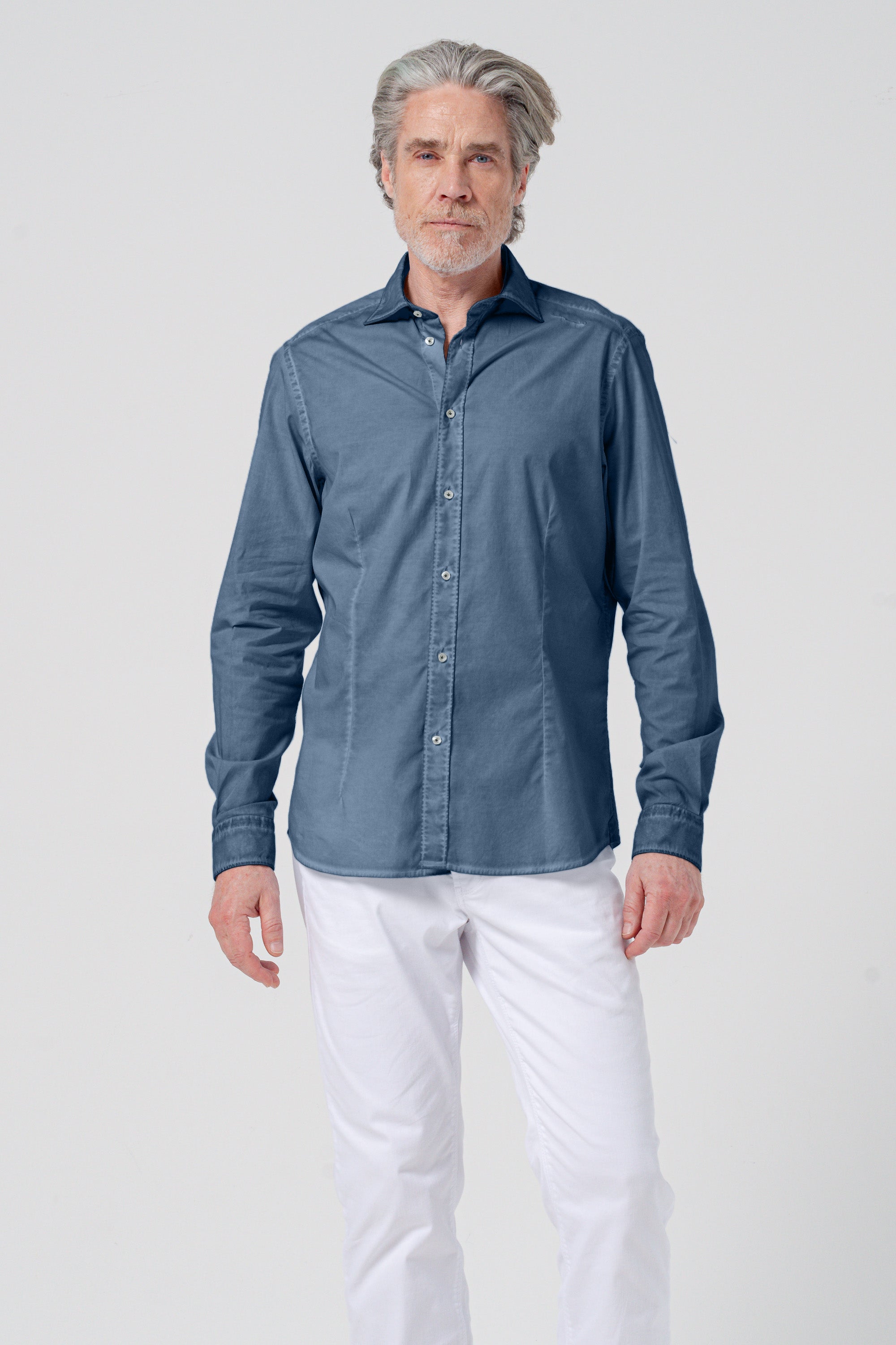 Camicia Popeline Collo Francese - Jeans