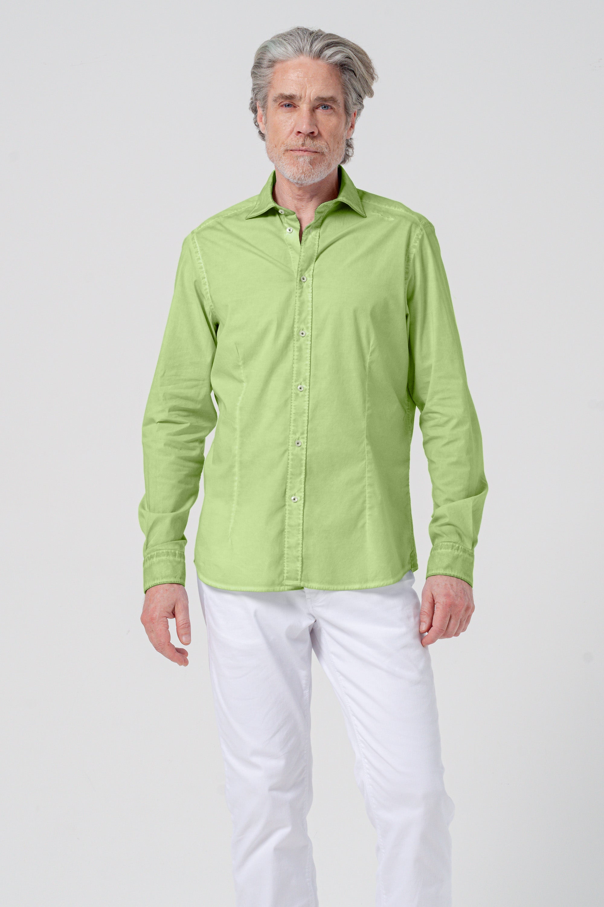 Camicia Popeline Collo Francese - Kiwi