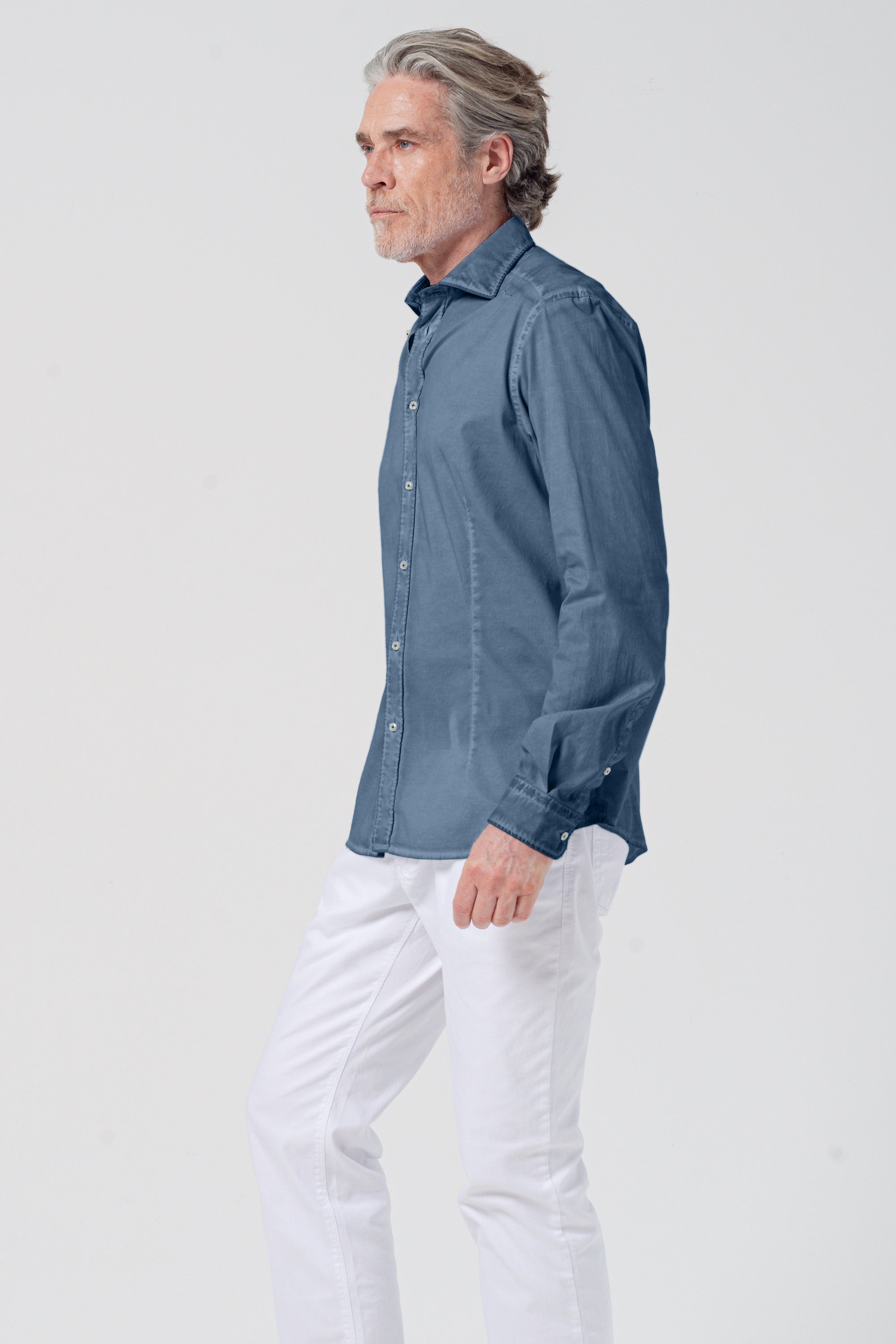 Camicia Popeline Collo Francese - Jeans
