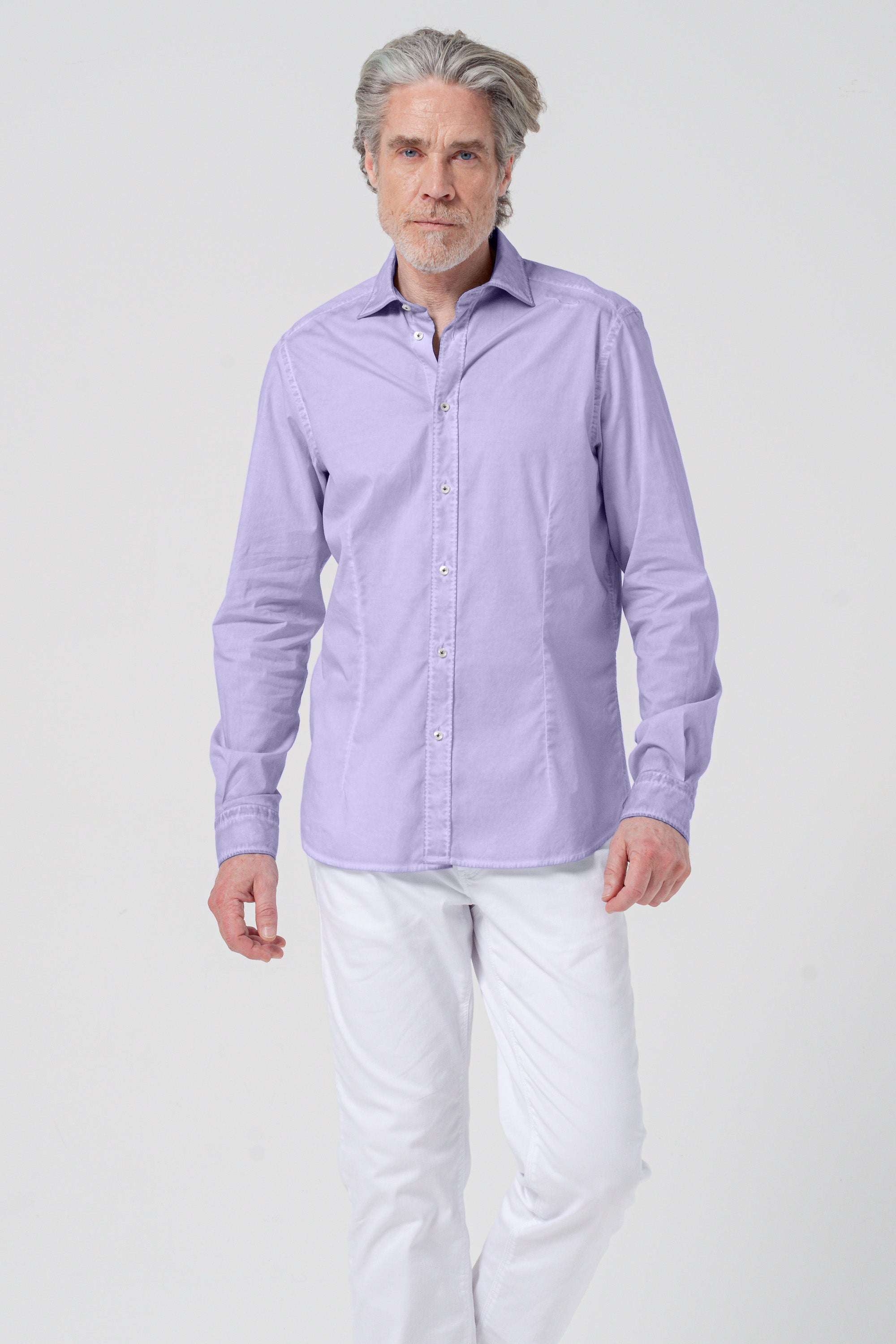 Camicia Popeline Collo Francese - Glicine