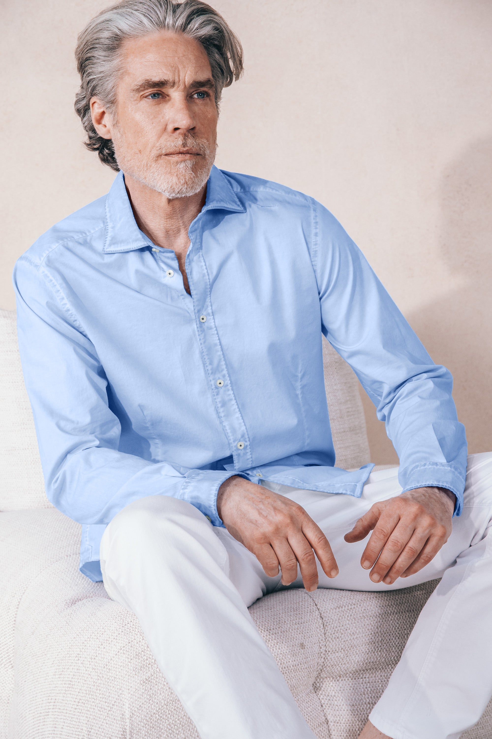 Camicia Slim Popeline Stretch - Cielo