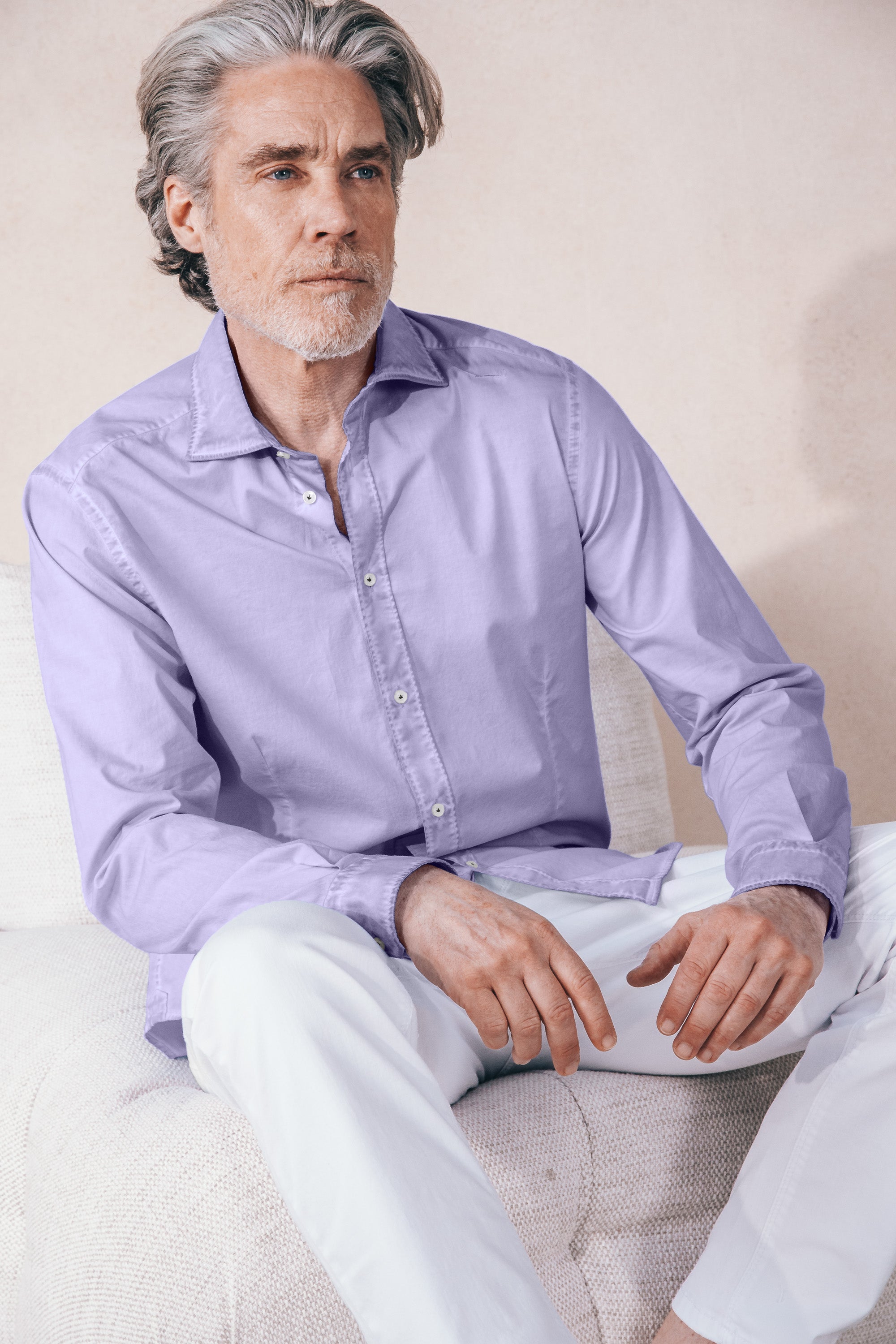 Camicia Popeline Collo Francese - Glicine