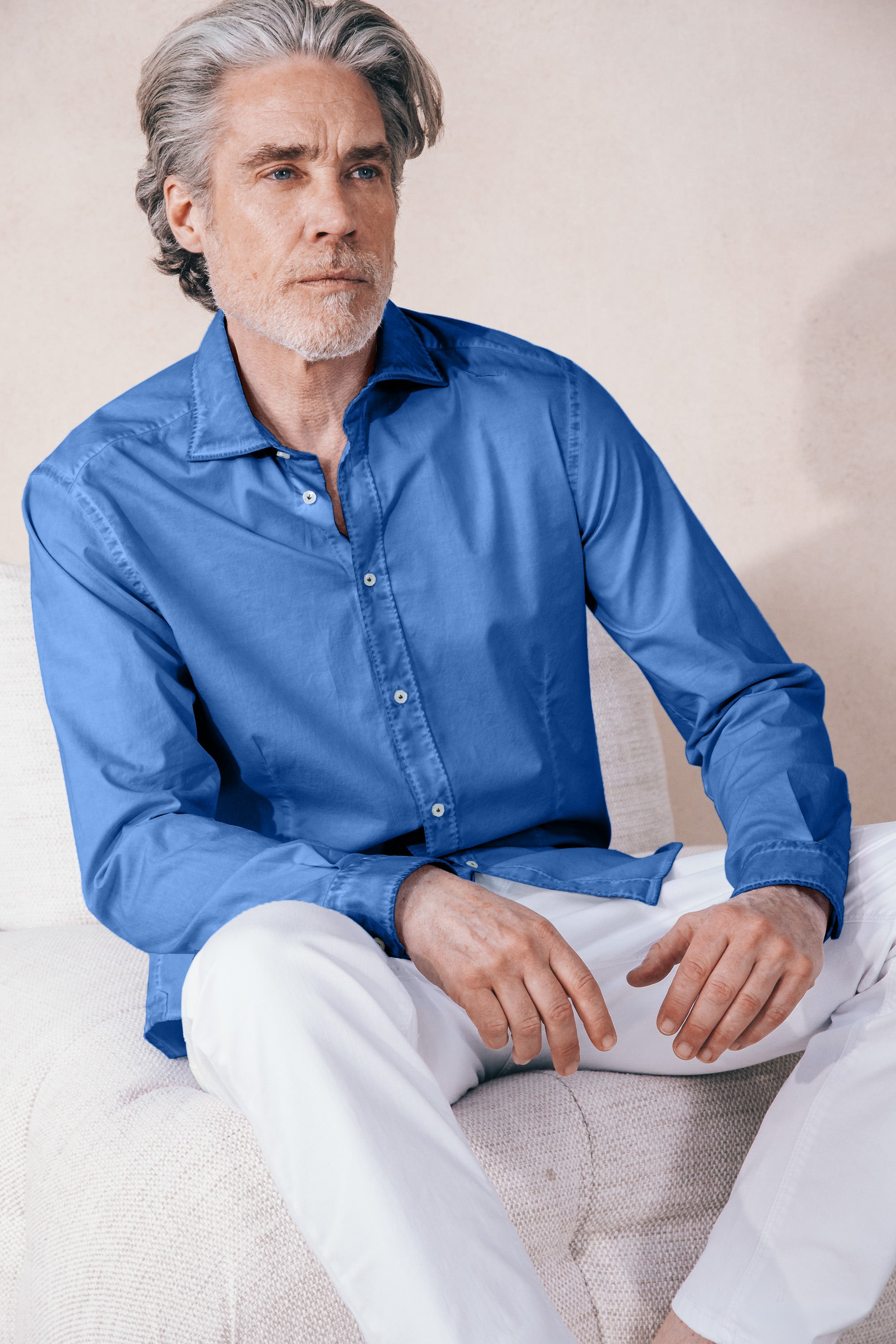Camicia Popeline Collo Francese - Oceano