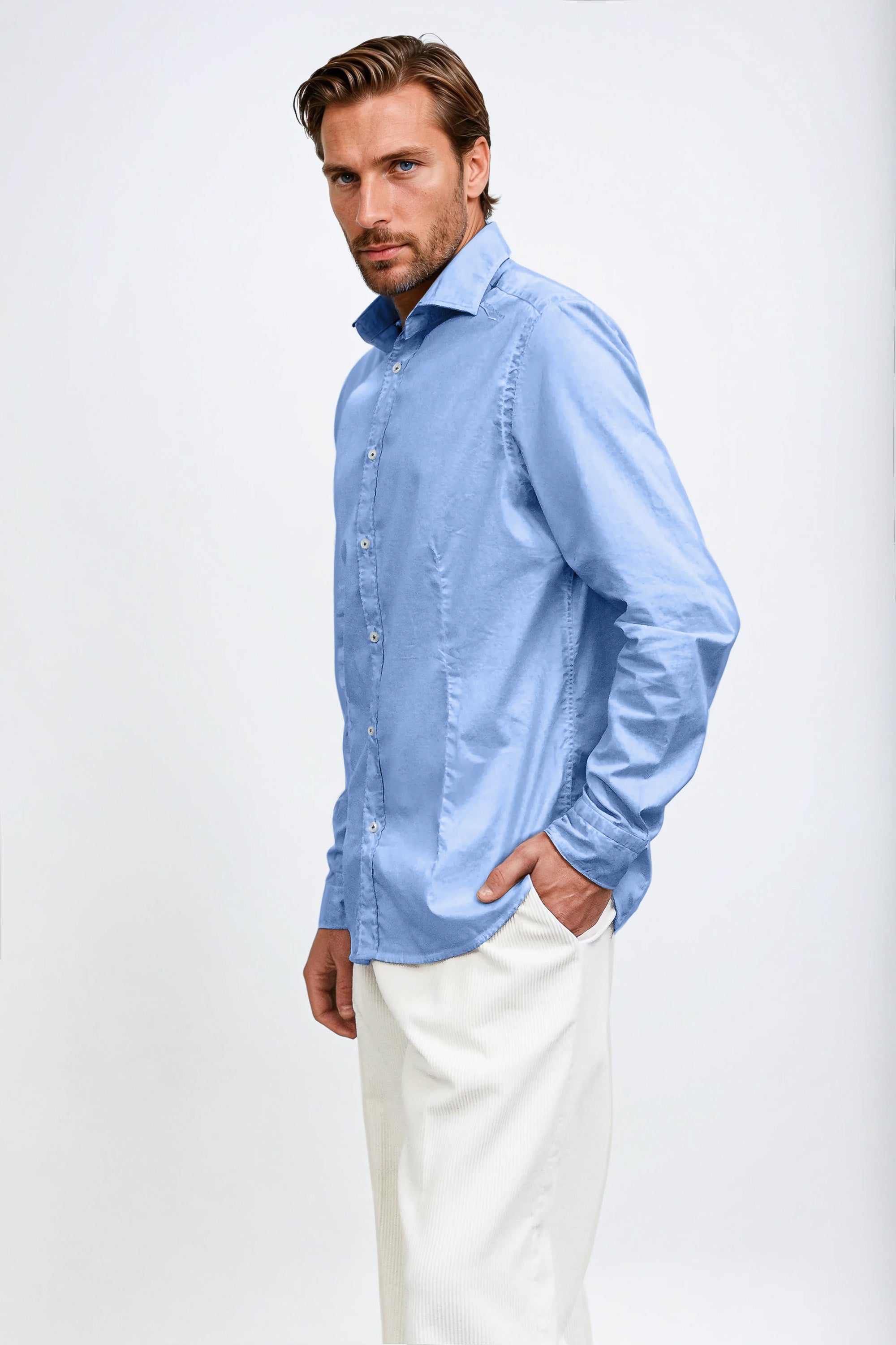 Camicia Popeline Collo Francese - Santorini
