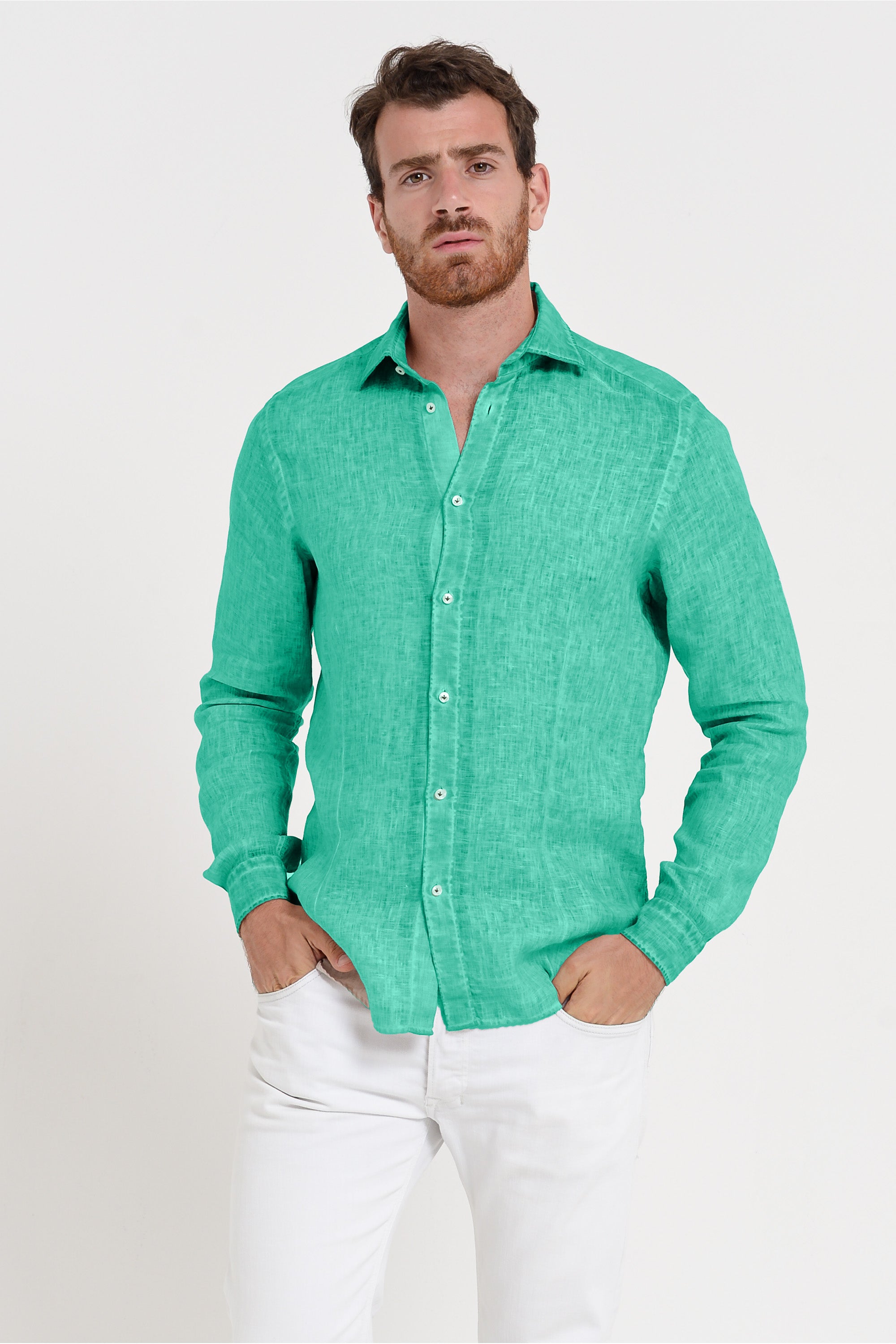 Slim Fit Linen Shirt - Jungle