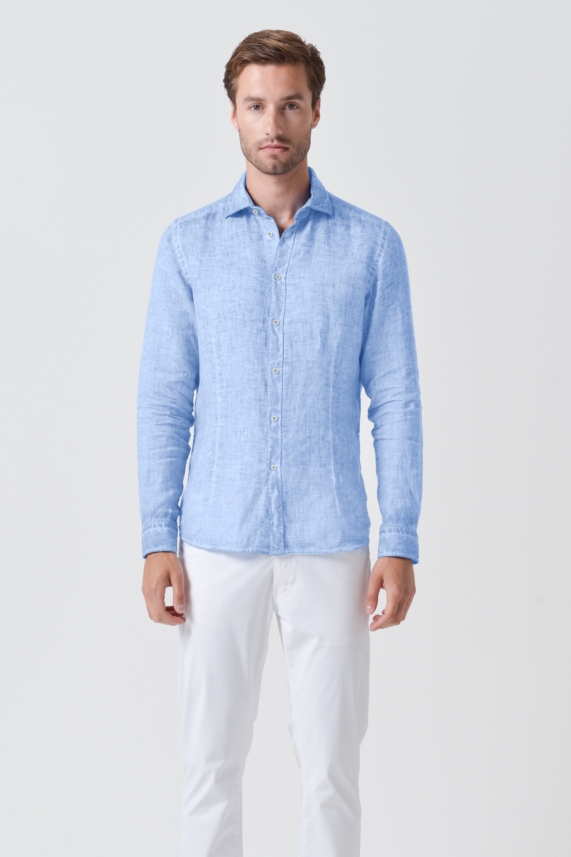 Slim Fit Linen Shirt - Cielo