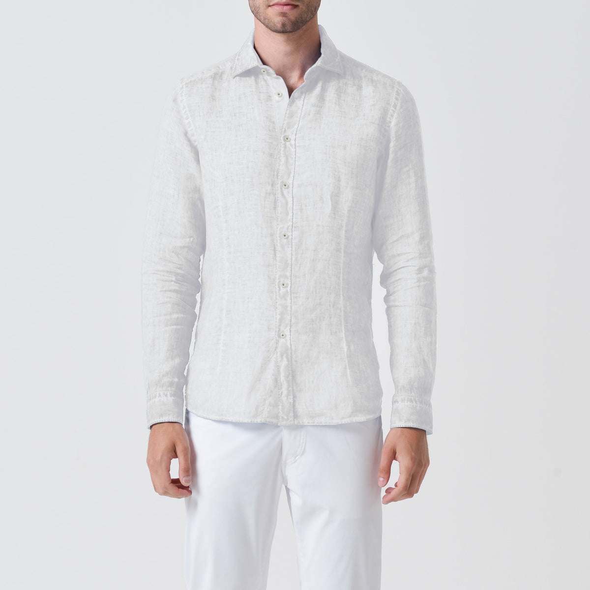 White - Slim Fit Spread Collar Linen Shirts - Ploumanc'h White - Slim Fit Spread Collar Linen Shirts - Ploumanc'h