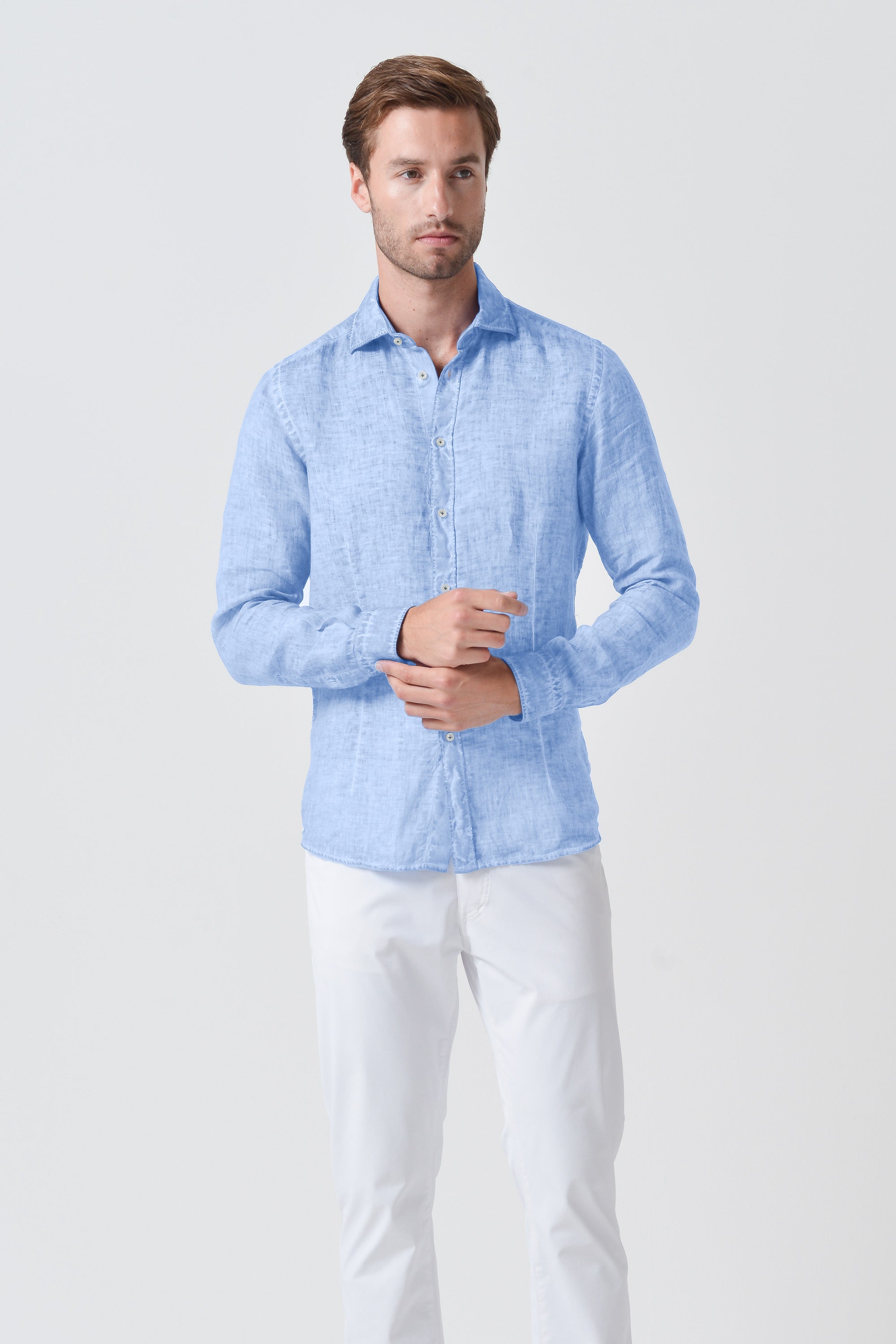 Slim Fit Linen Shirt - Cielo