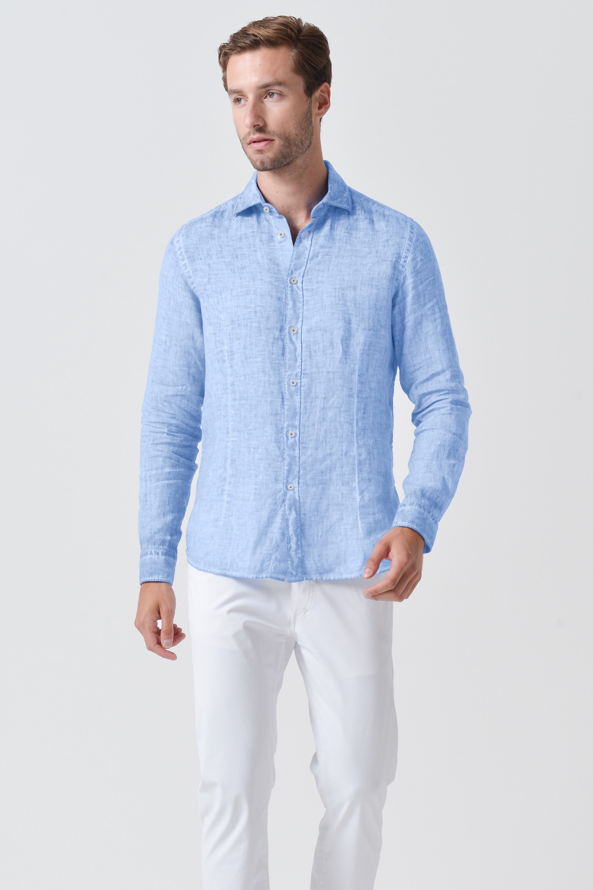 Slim Fit Linen Shirt - Cielo