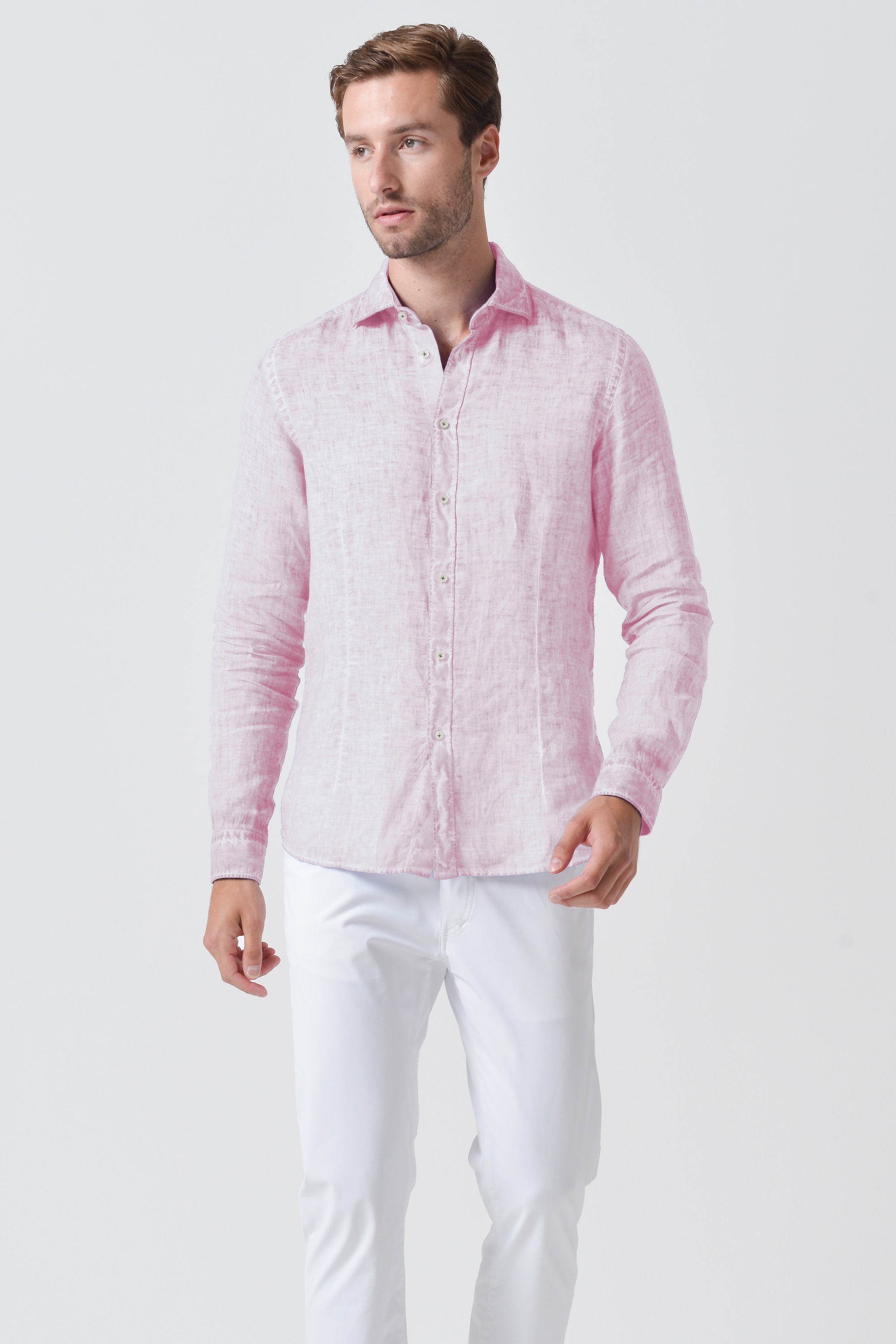 Slim Fit Linen Shirt - Rose
