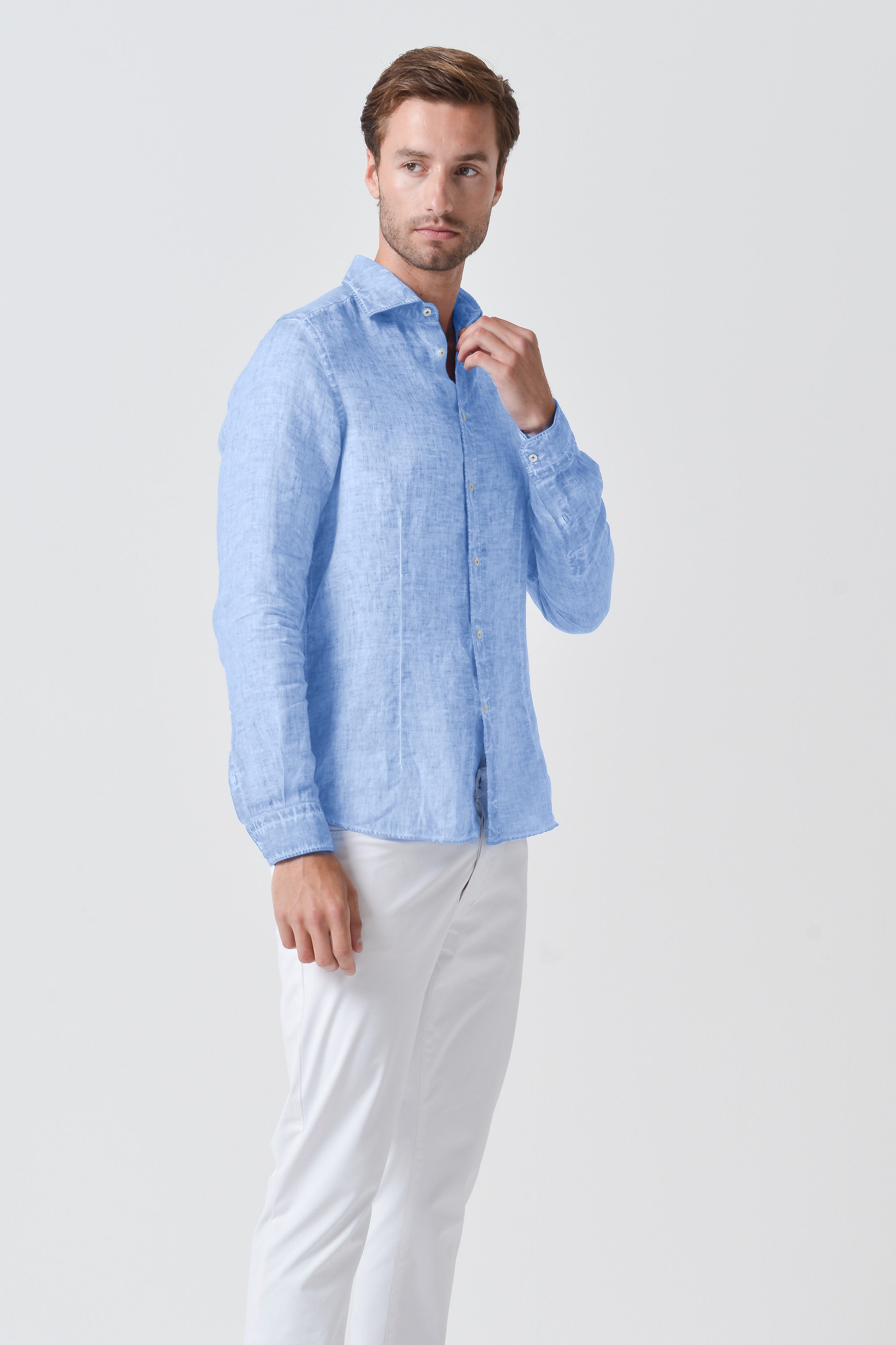 Slim Fit Linen Shirt - Cielo