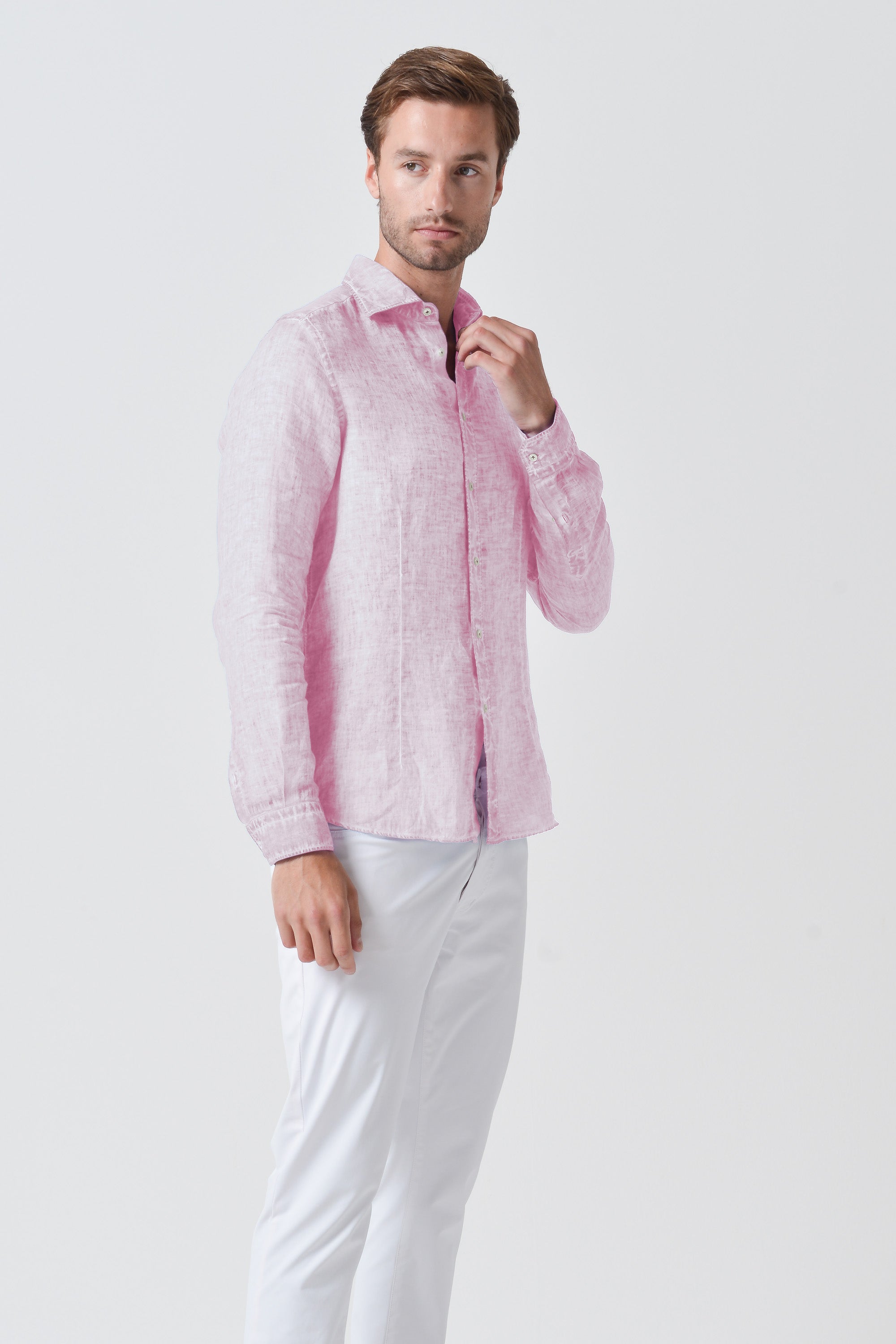 Slim Fit Linen Shirt - Rose