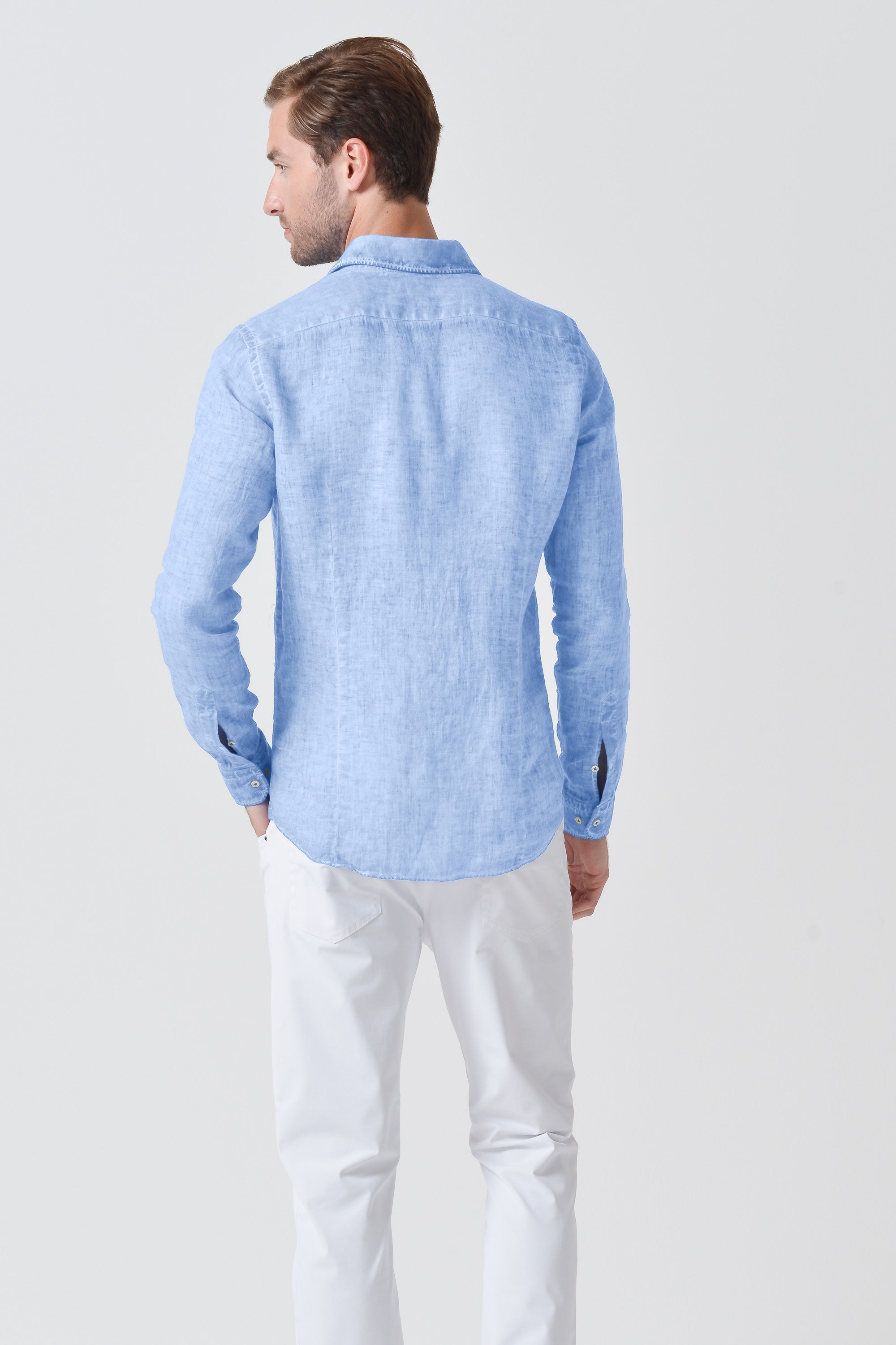 Slim Fit Linen Shirt - Cielo