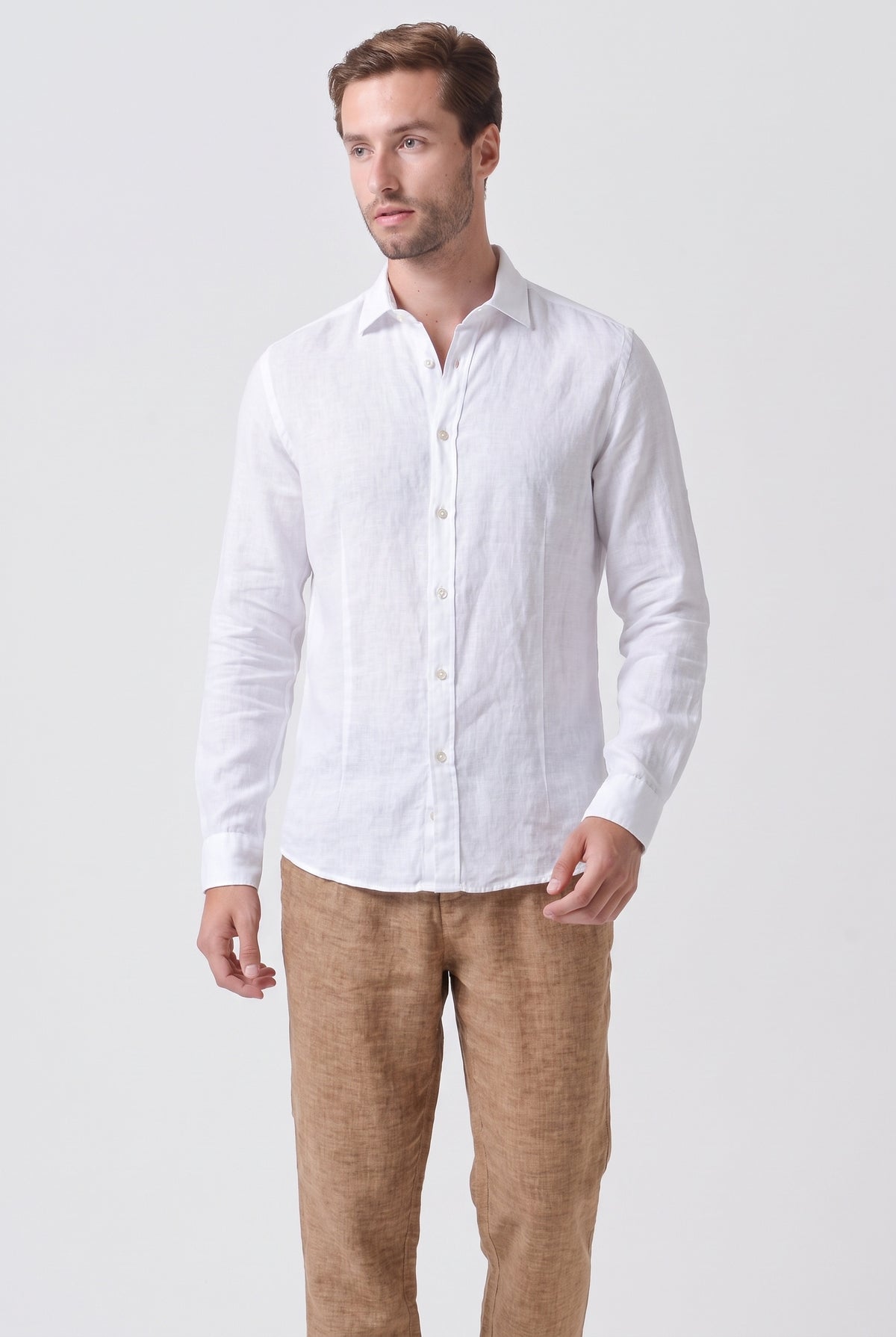 Slim Fit Linen Shirt - White