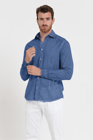 Slim Fit Voile Shirt - Pacific