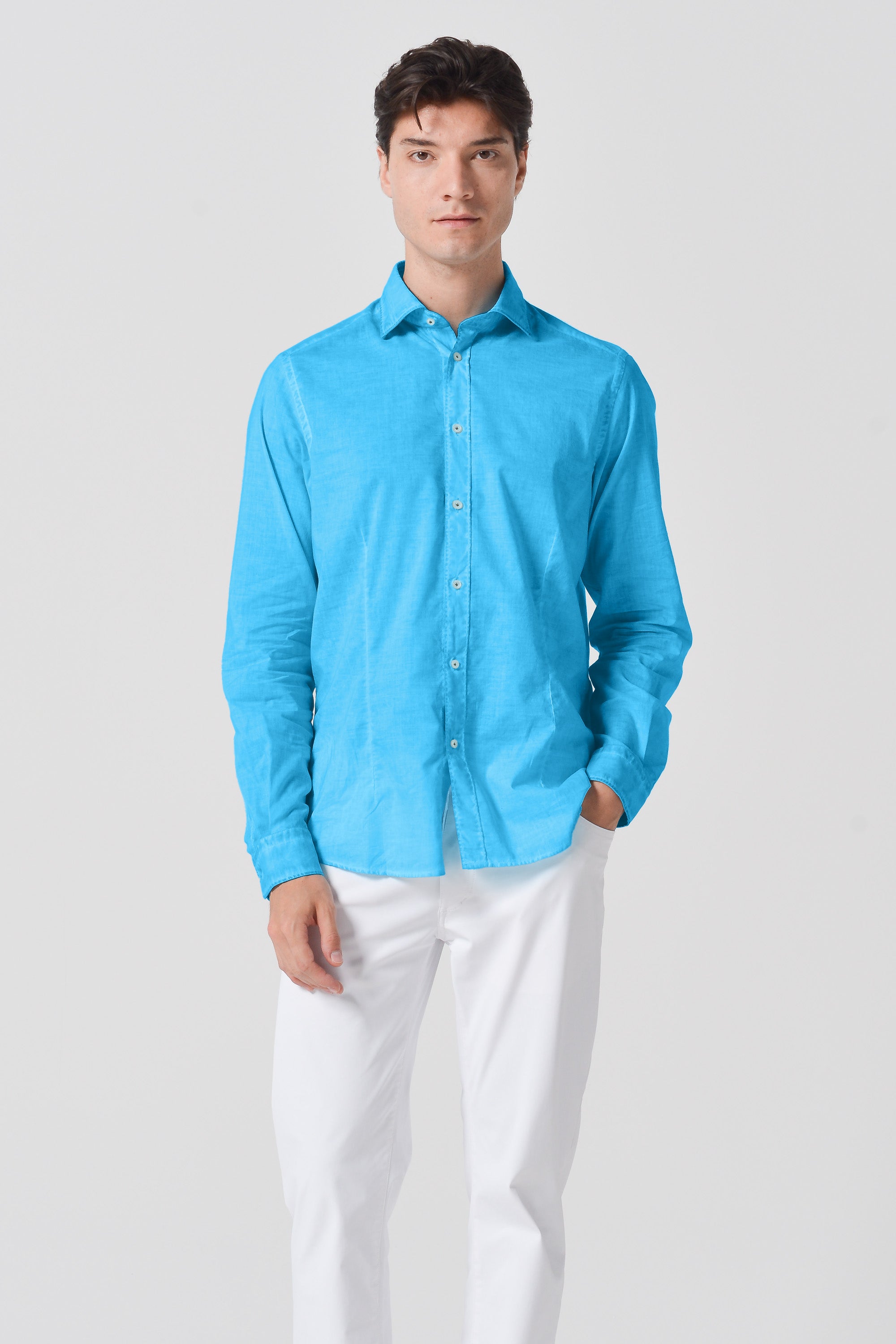 Camicia Slim Cotone Voile - Mare