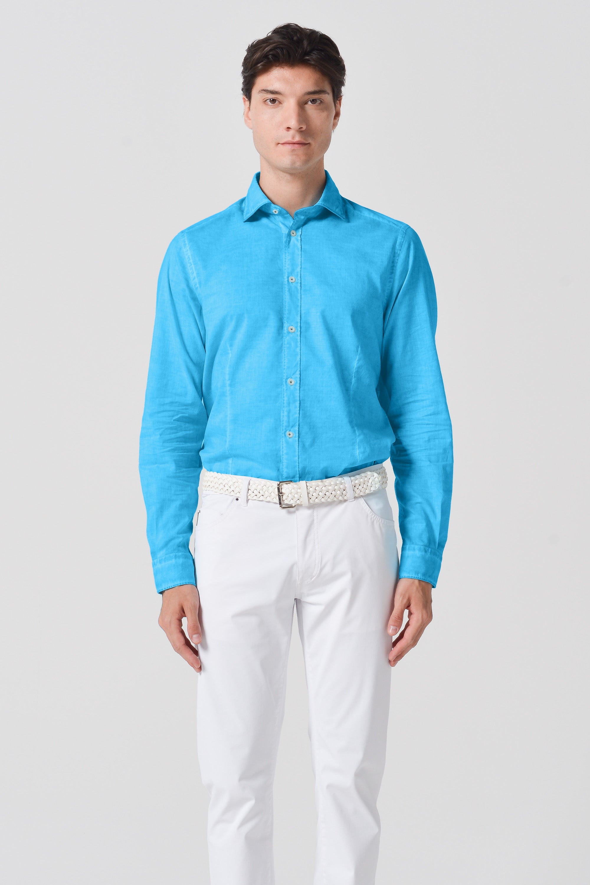 Camicia Slim Cotone Voile - Mare