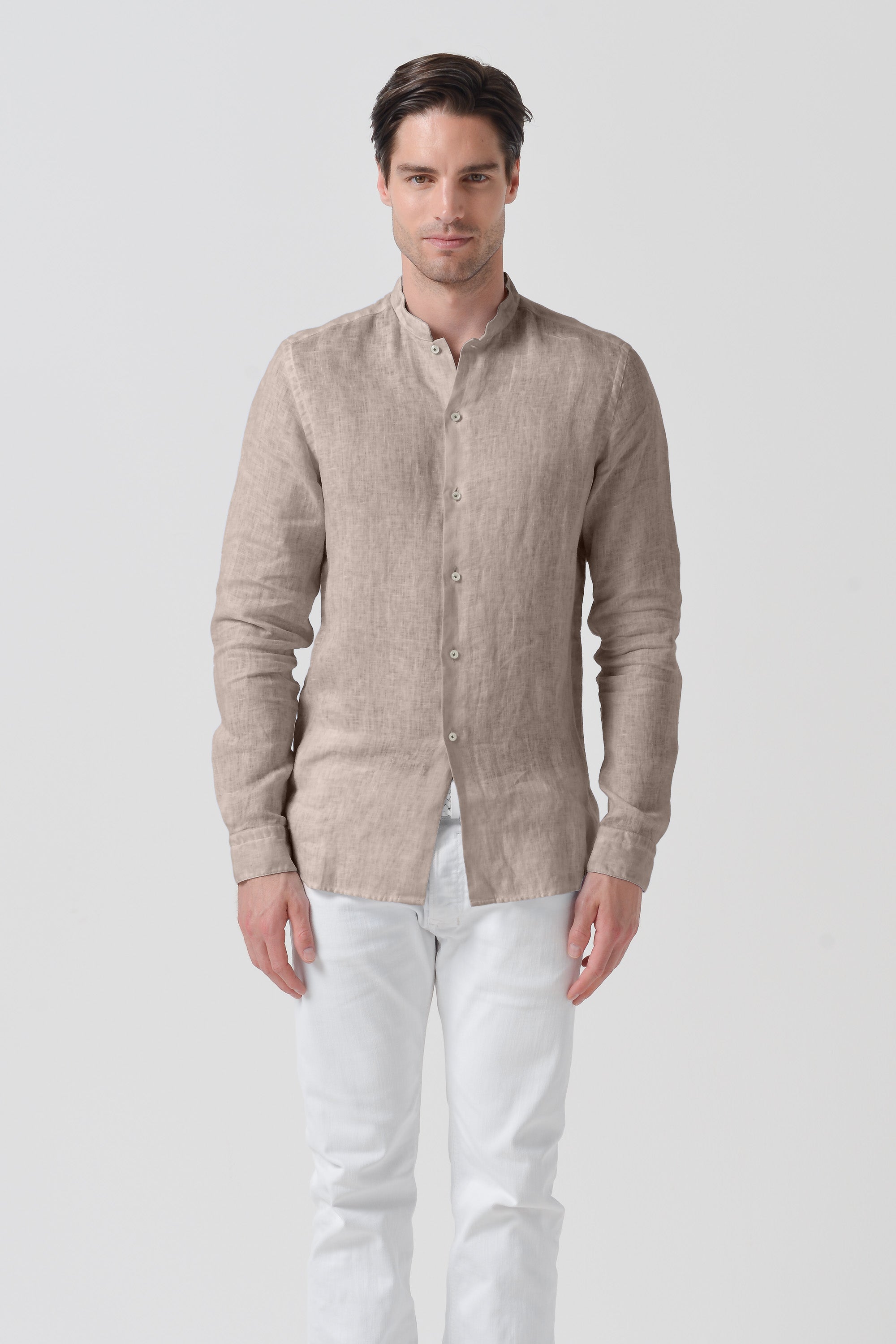 Banded Collar Linen Shirt Corda | Ploumanac'h