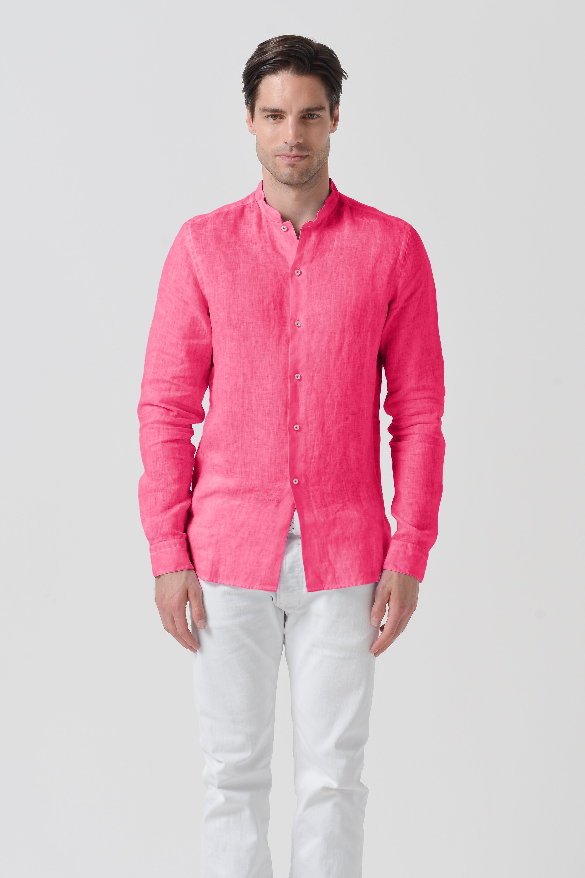 Banded Collar Linen Shirt - Fragola