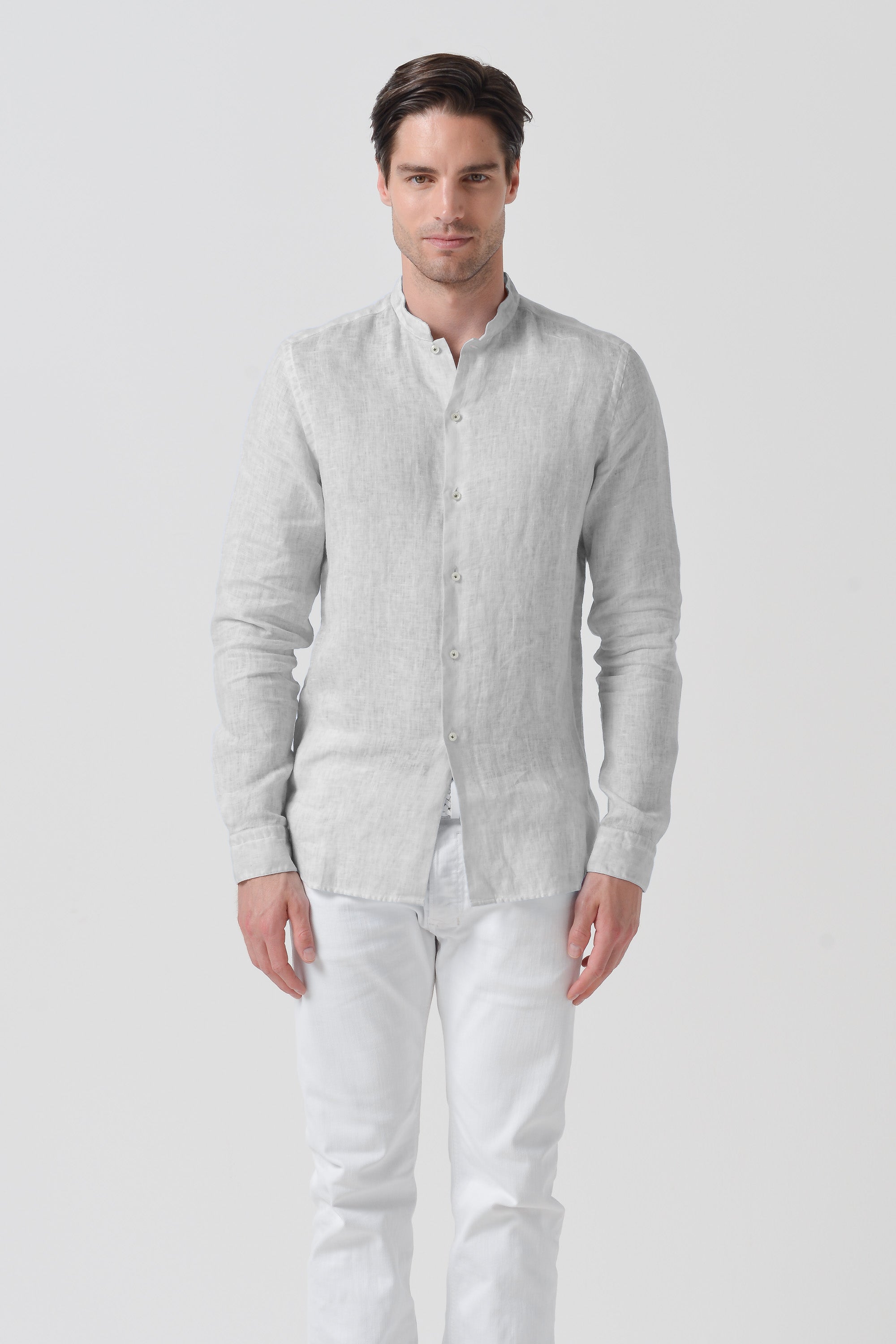 Camicia Lino Collo Coreana - Marmo