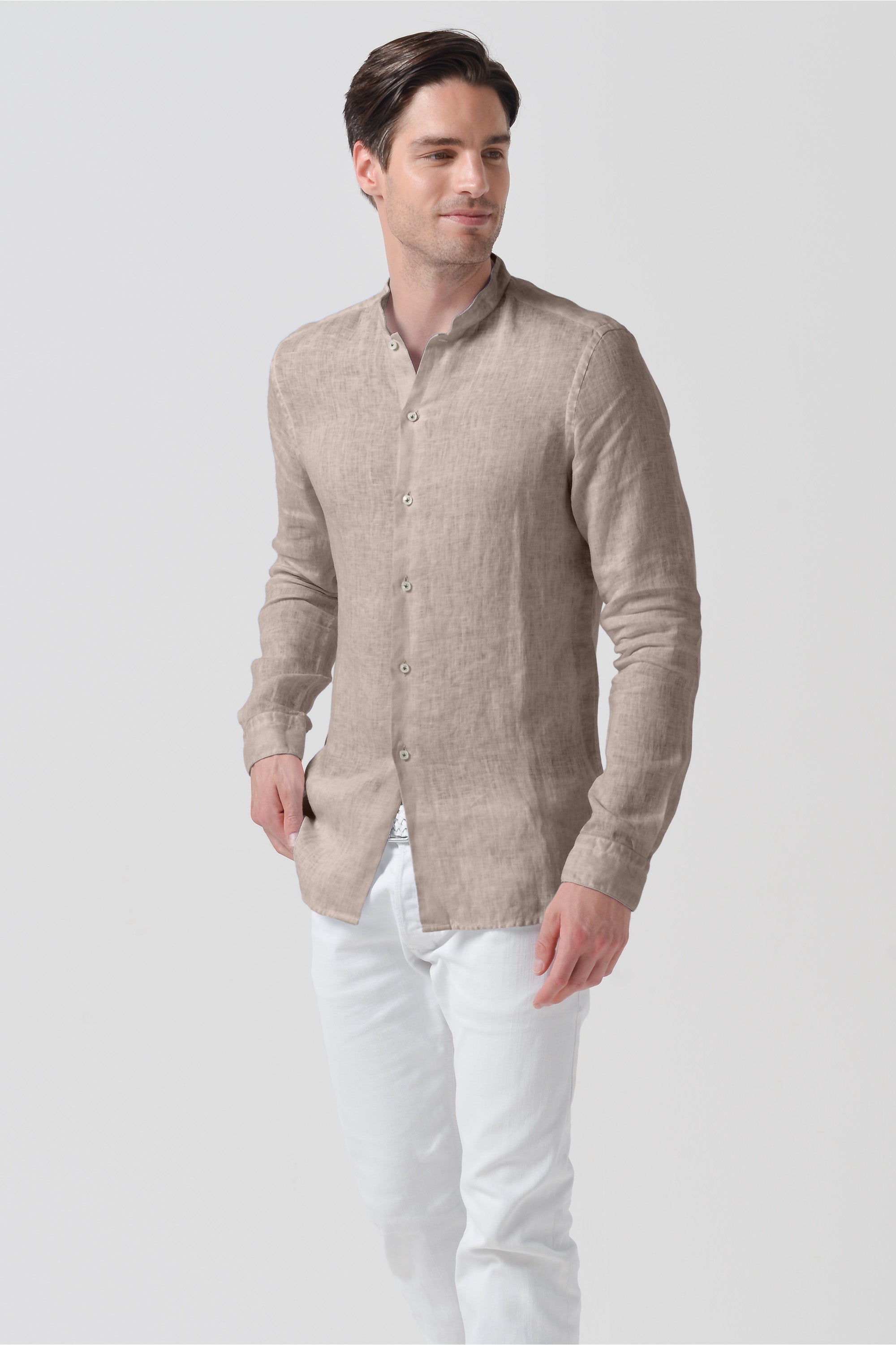 Banded Collar Linen Shirt - Corda
