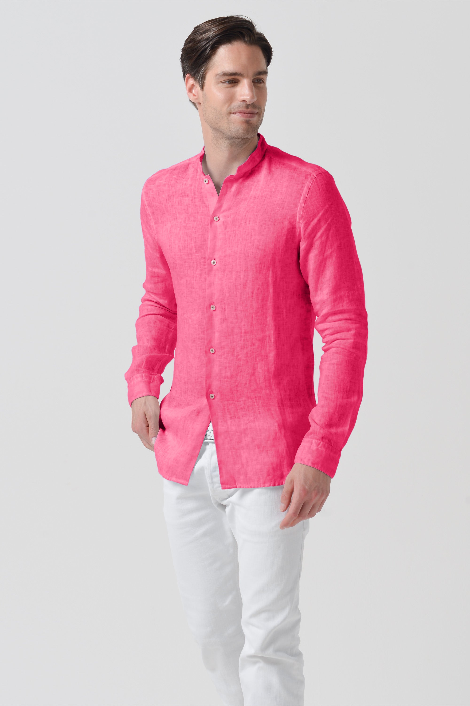 Banded Collar Linen Shirt - Fragola