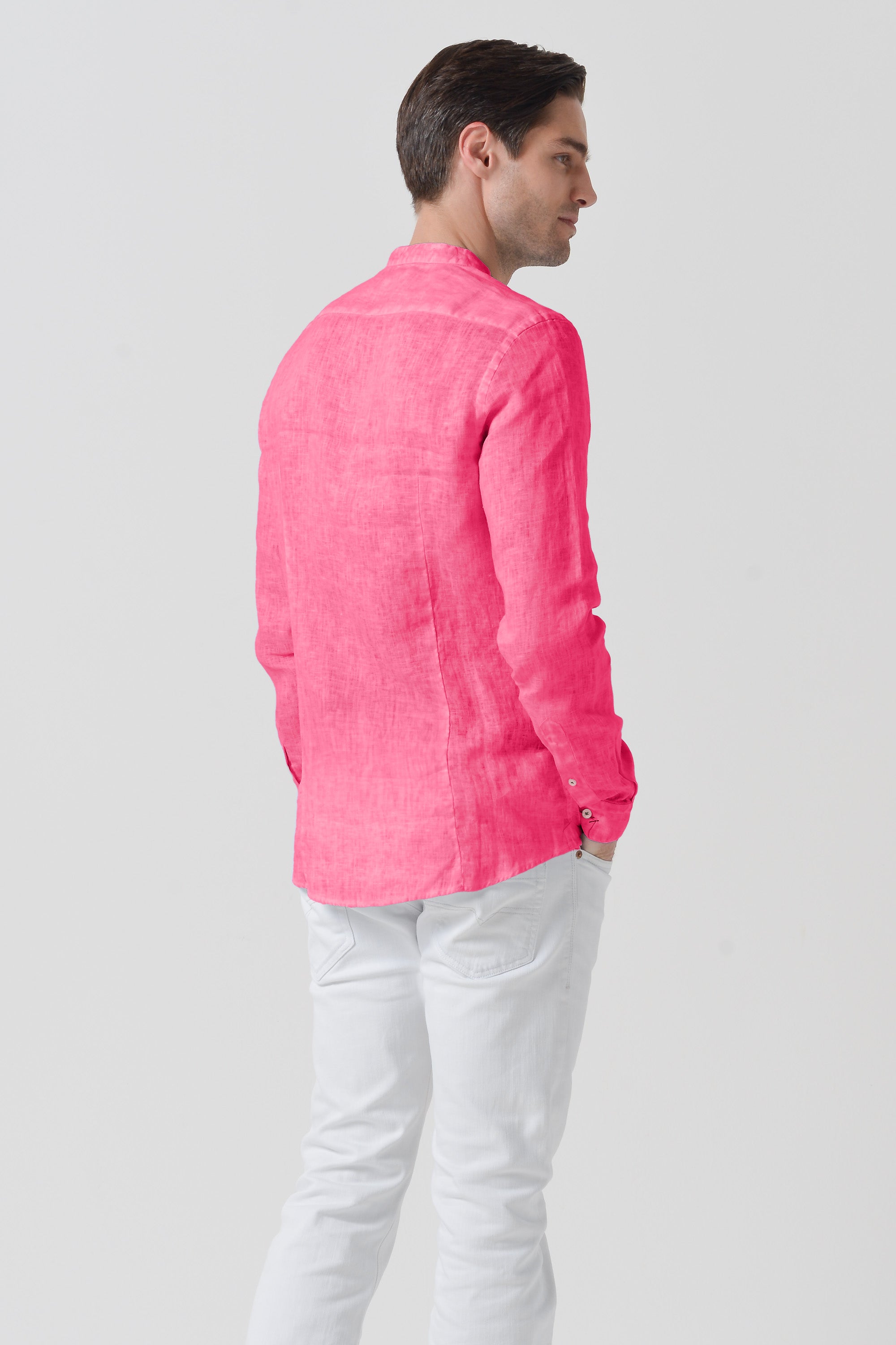 Banded Collar Linen Shirt - Fragola