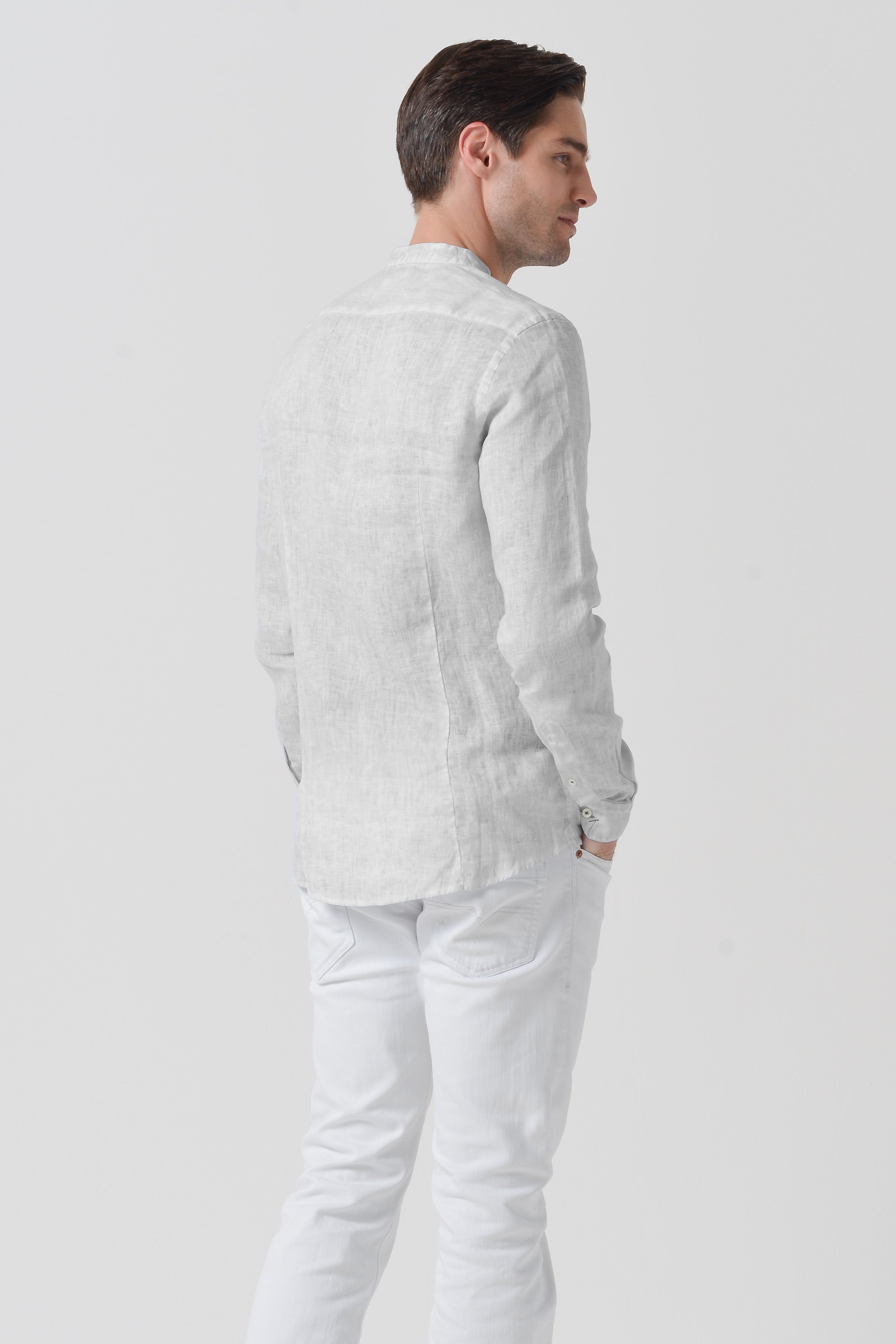 Camicia Lino Collo Coreana - Marmo