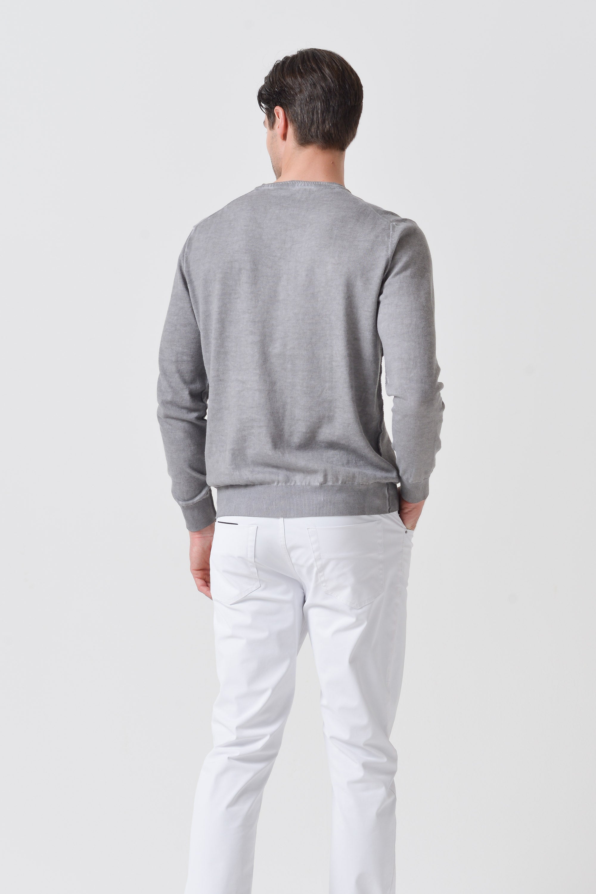 V-Neck Cotton Sweater - Steel