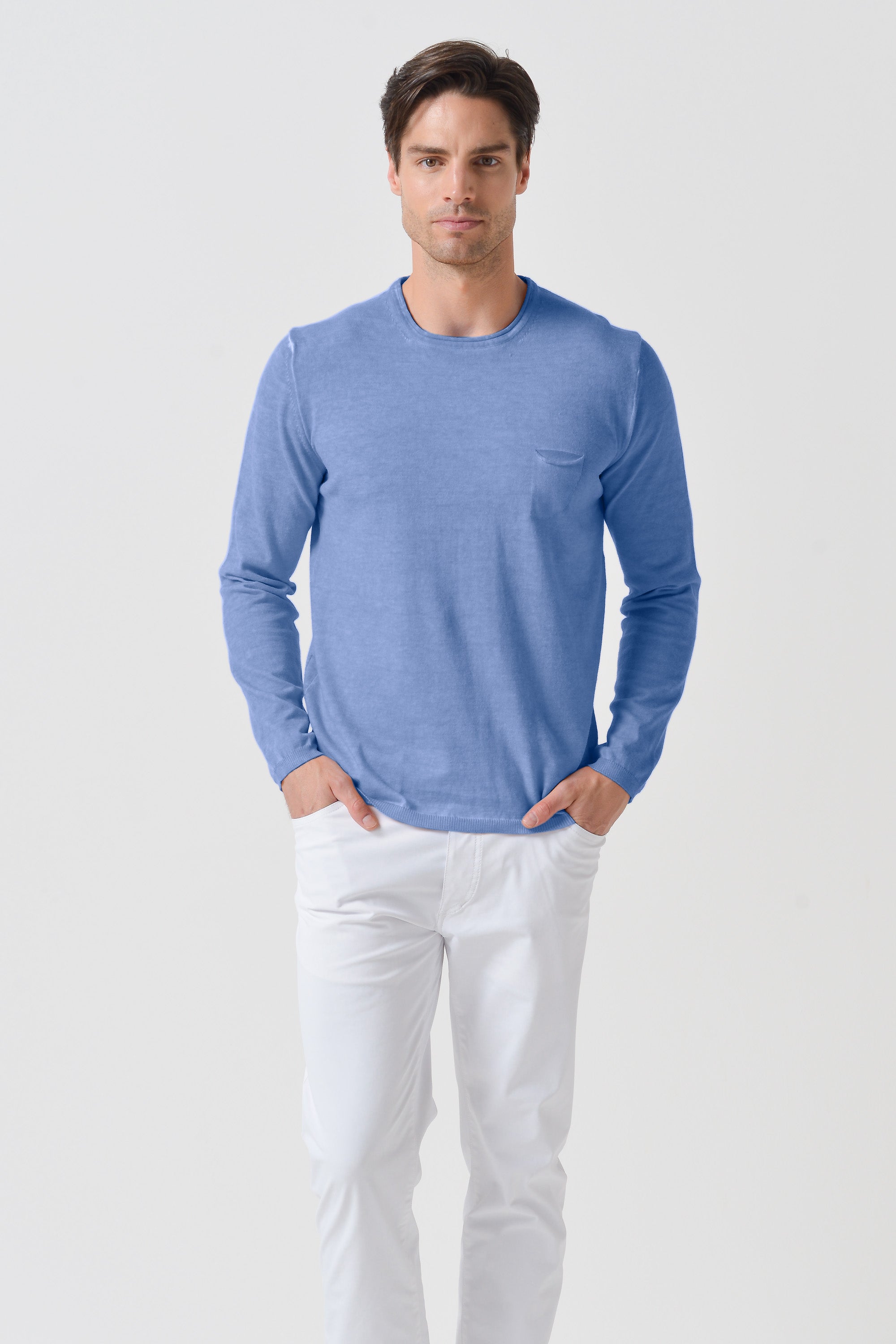 Rolled Hems Cotton Sweater - Bay