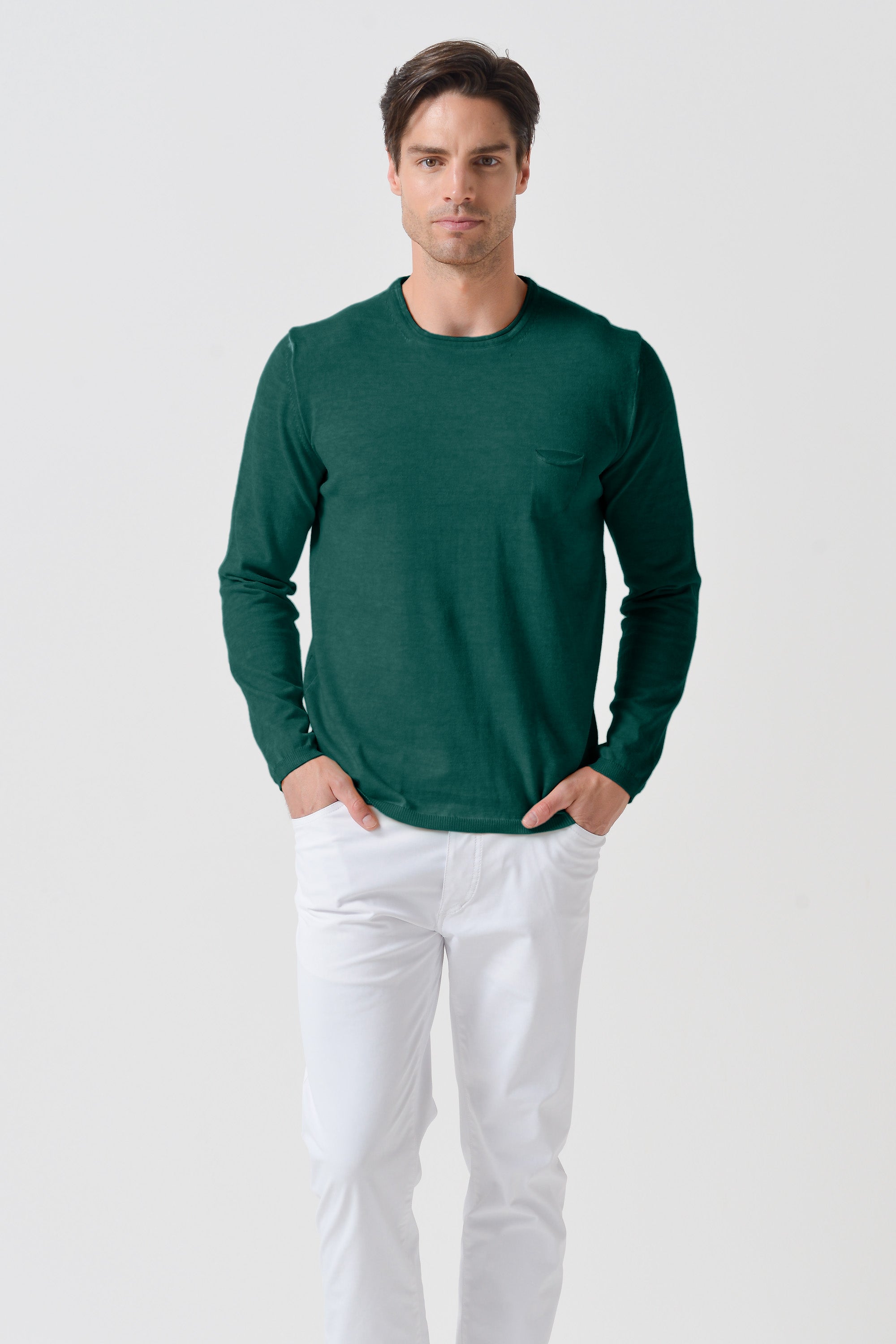 Rolled Hems Cotton Sweater - Lagoon