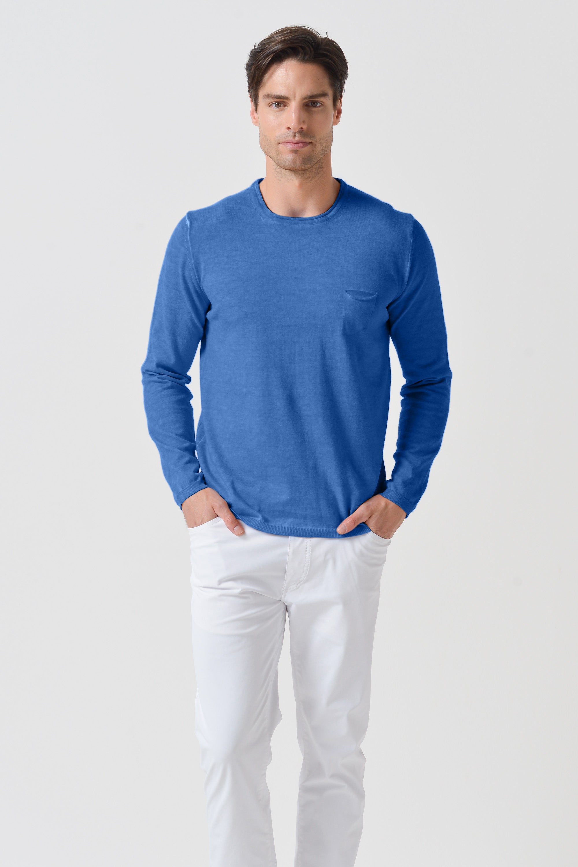 Rolled Hems Cotton Sweater - Oceano