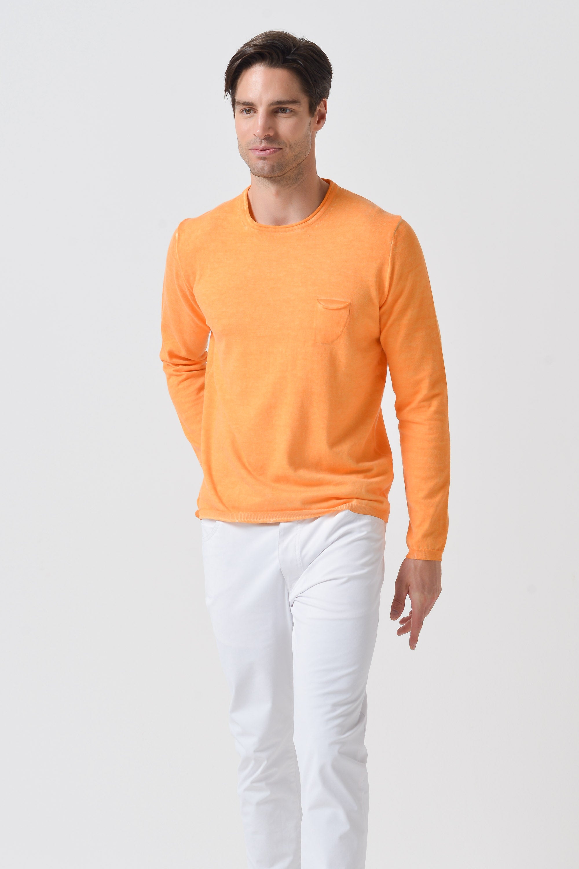 Rolled Hems Cotton Sweater - Apricot