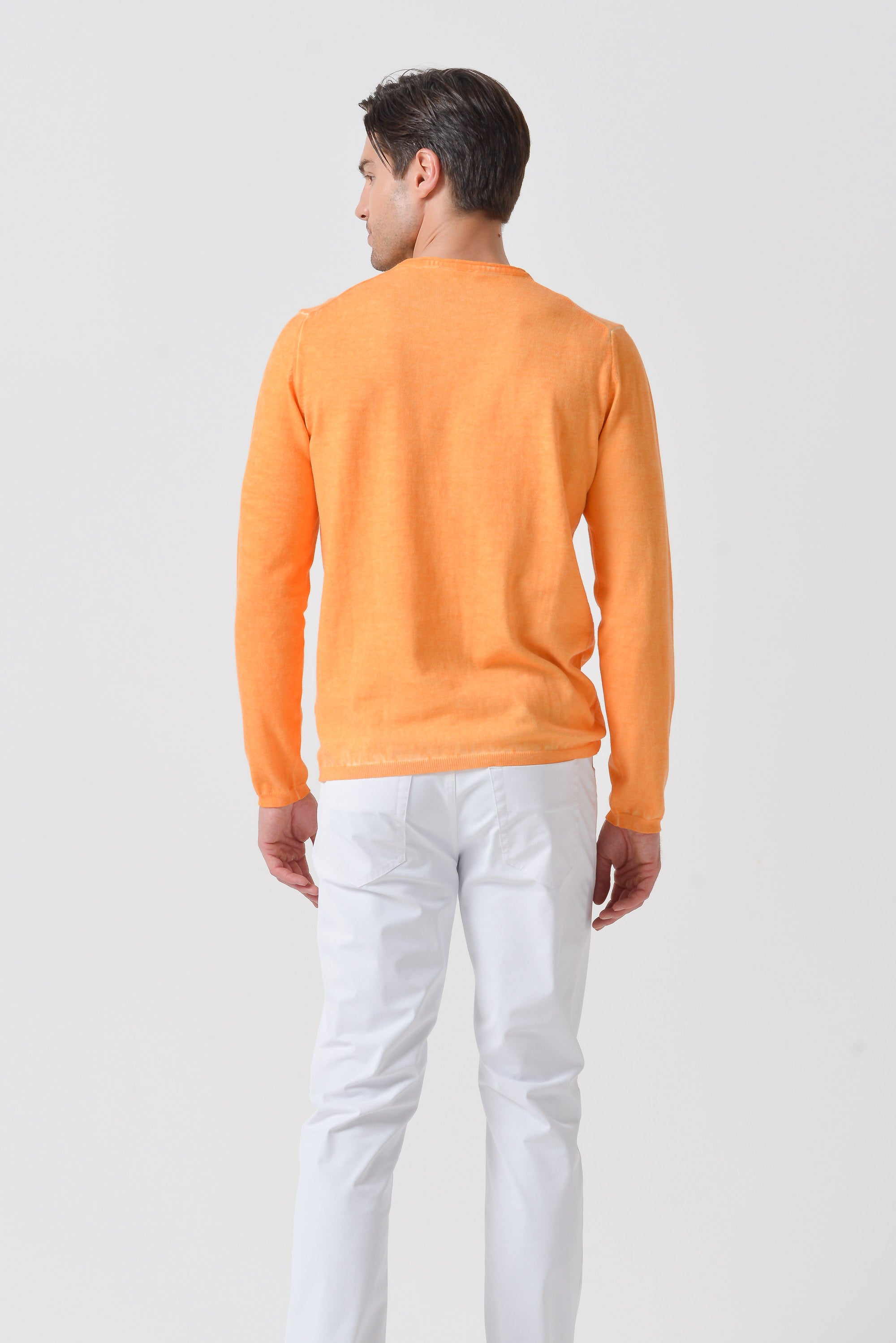 Rolled Hems Cotton Sweater - Apricot