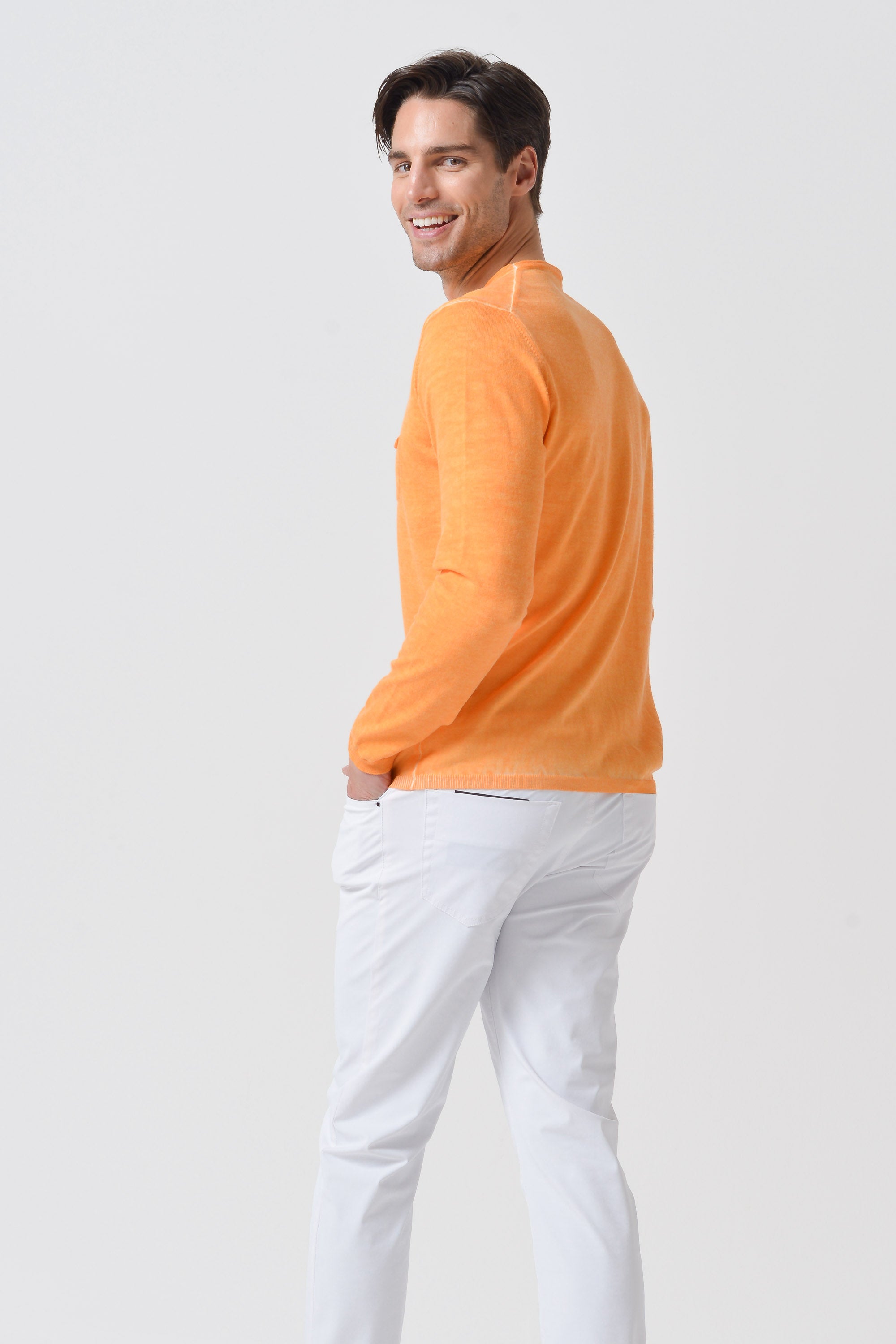 Rolled Hems Cotton Sweater - Apricot