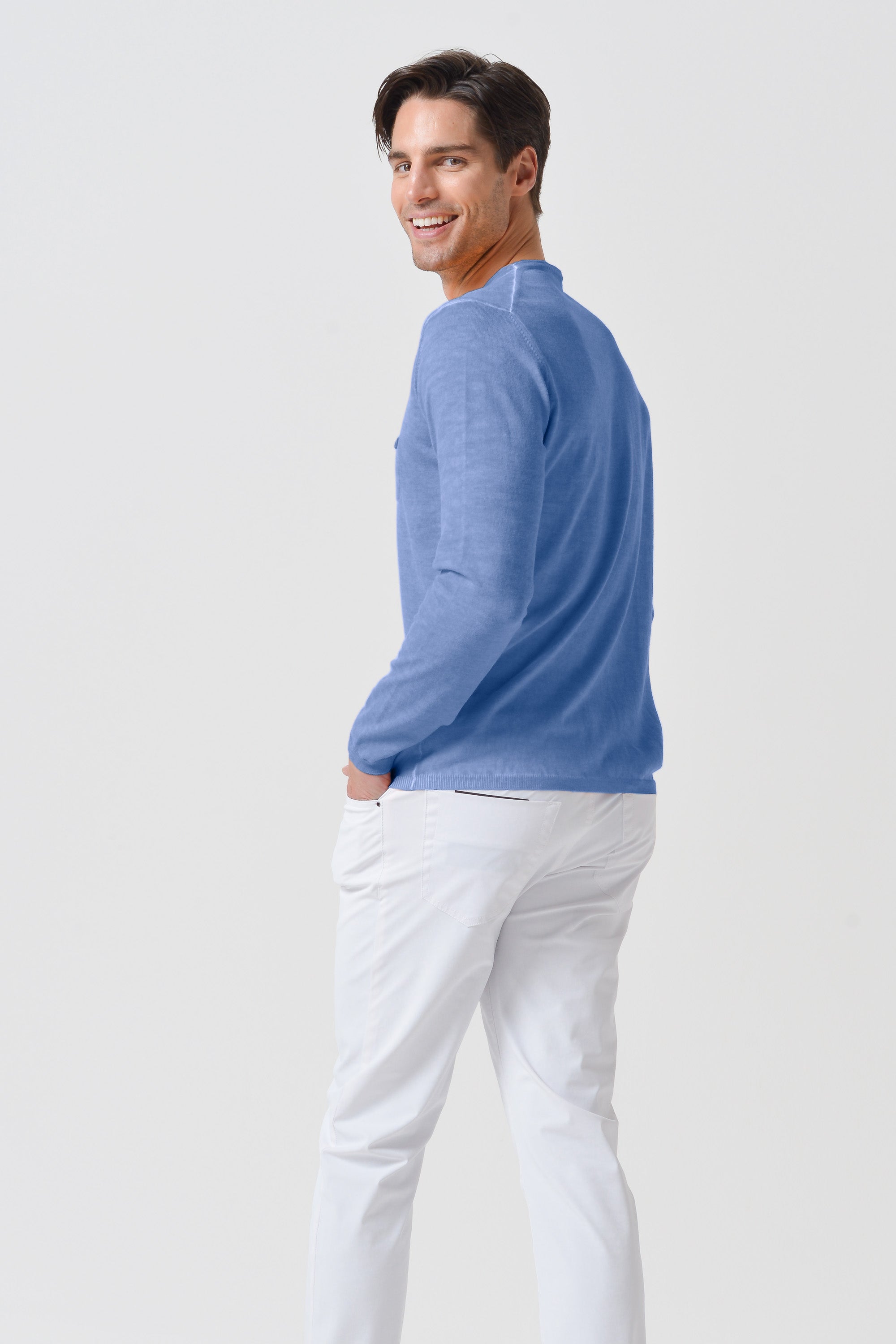 Rolled Hems Cotton Sweater - Bay