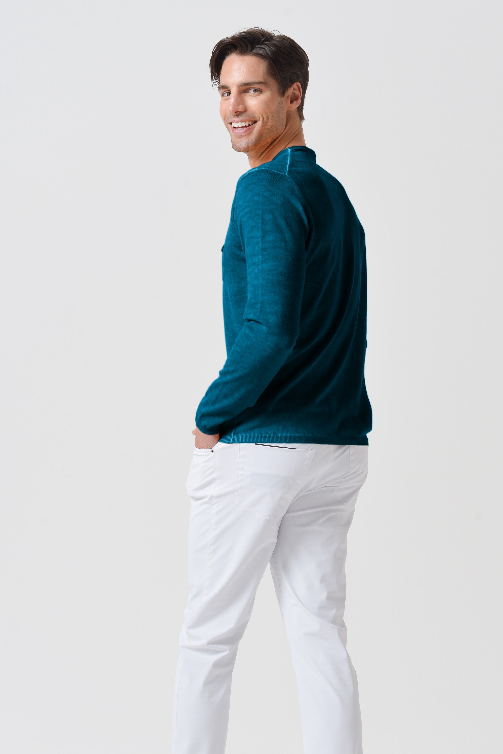 Rolled Hems Cotton Sweater - Libeccio